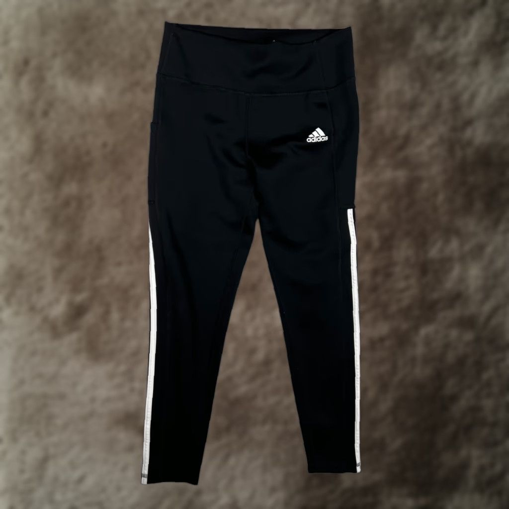 Adidas Adidas Leggings Women L Black Aeroready 3-Stripes Ankle Gym Running Yoga Athletic Size 36" / US 14 / IT 50 - 1 Thumbnail