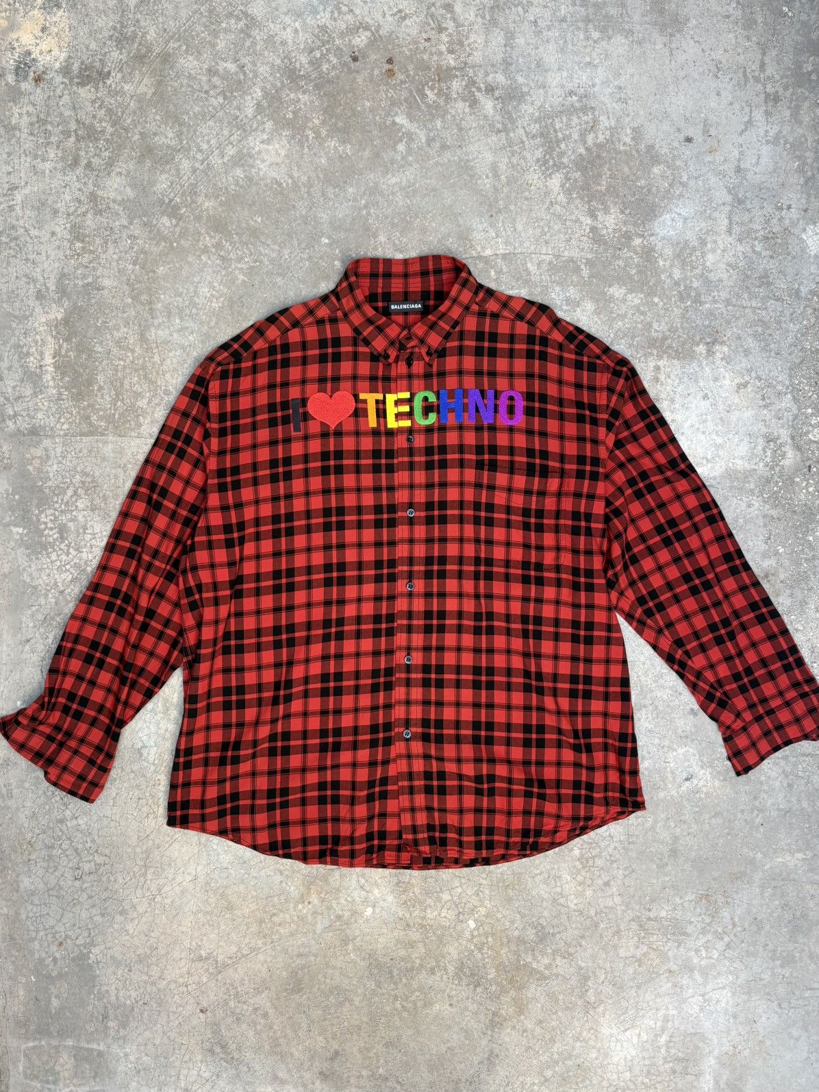 Balenciaga “I Love Techno” Checkered Shirt Size US M / EU 48-50 / 2 - 1 Thumbnail