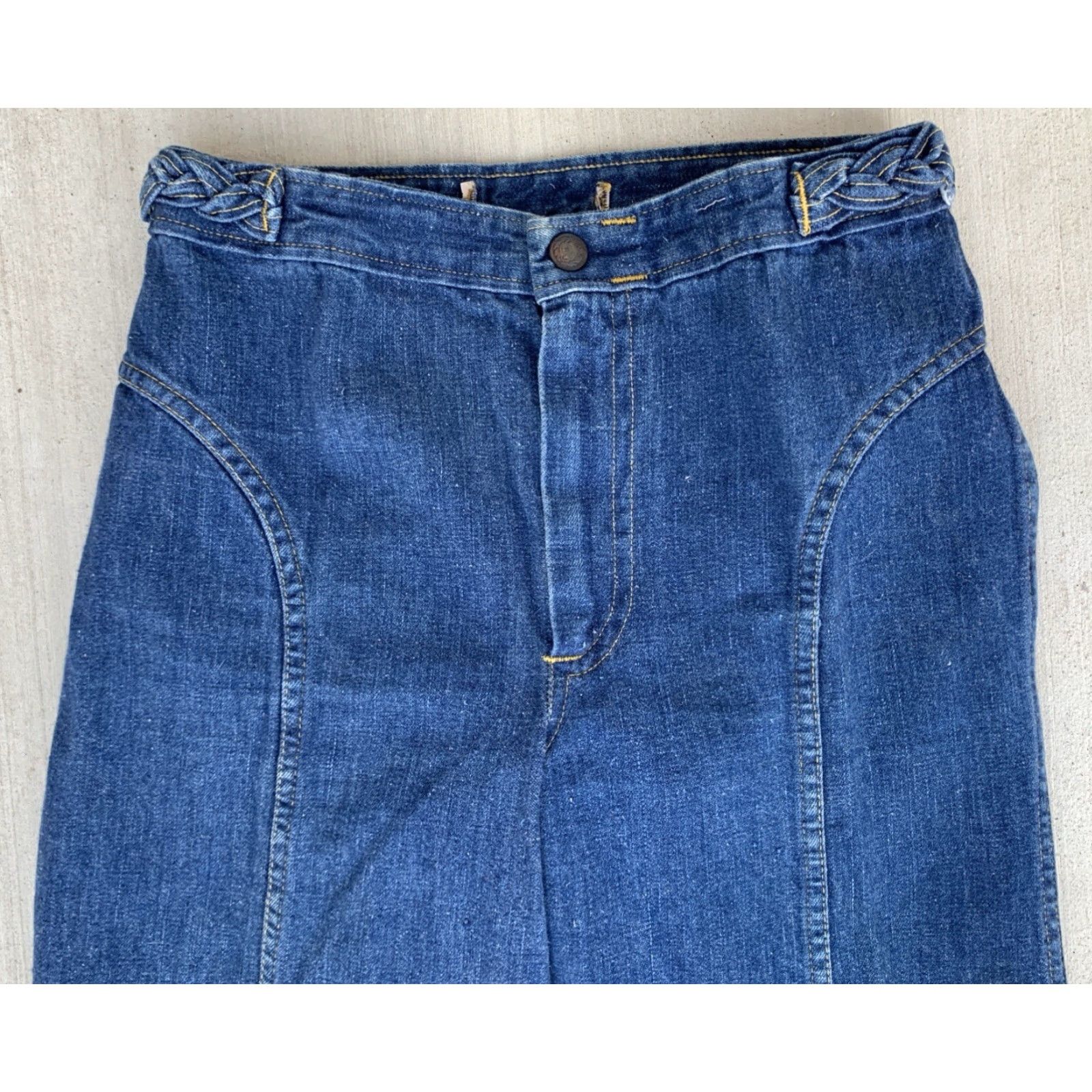 Bell VINTAGE Bell Bottoms Jeans 70s 1970s Talon 42 zipper 28L 26 Waist Blue Denim Hipppy Bell Bottoms Mens Womens Size 28" / US 6 / IT 42 - 4 Thumbnail