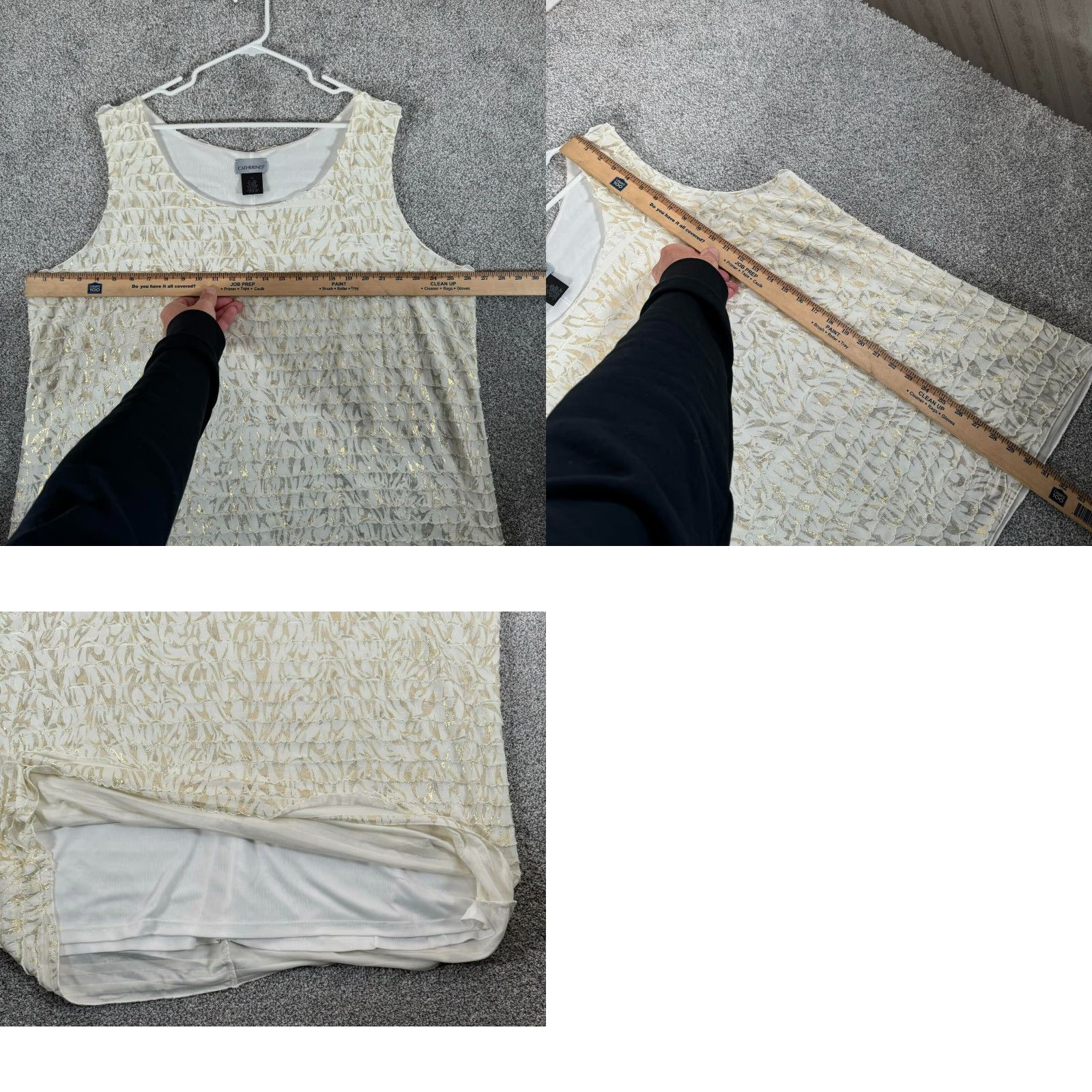 Vintage Catherines Top 3X Plus Sleeveless Tank Shiny Gold Fairycore Ruffles 90s Y2K Ivory Women Size XXL / US 16-18 / IT 52-54 - 8 Thumbnail