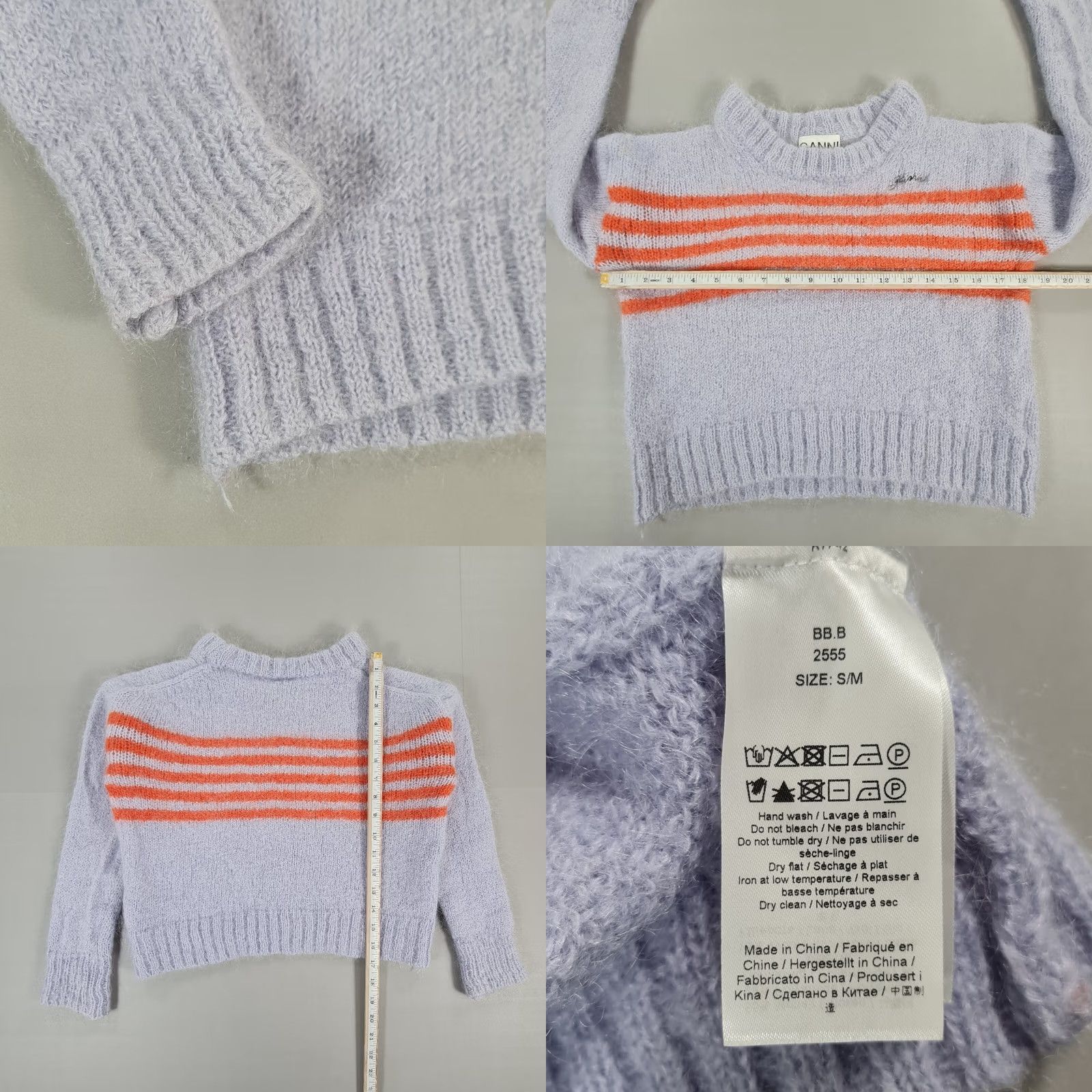 Ganni GANNI Jumper Striped Pullover Purple Lilac Small Wool Mohair Polyamide Mock Neck Long Sleeve TIGHT-KNIT Casual Womens Ladies Clothing Size S / US 4 / IT 40 - 8 Thumbnail