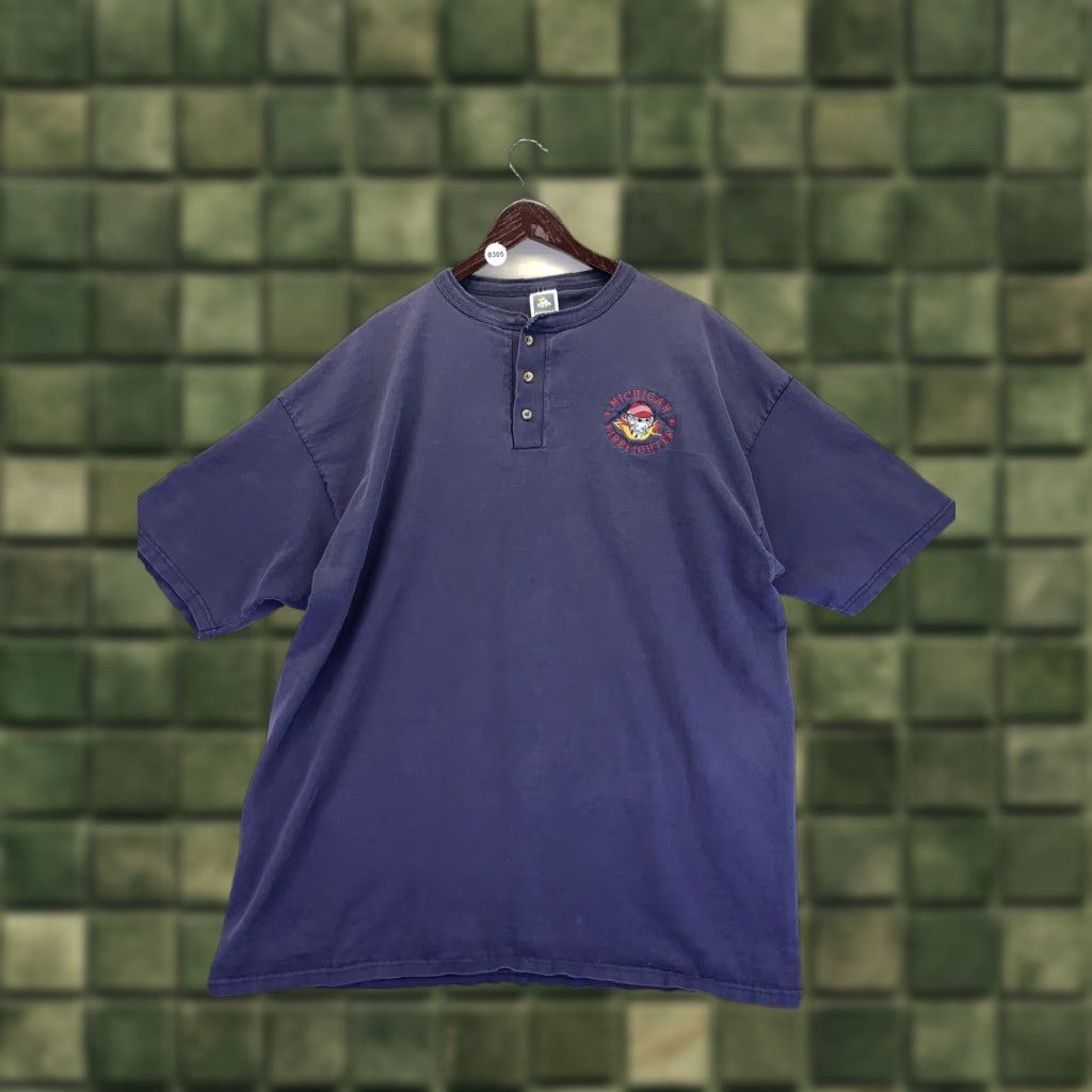 Vintage VINTAGE Michigan Firefighter Blue 1/4 Button Front T Shirt USA Made-Sz 3X-8305 Unisex 3XL Blue 1990s Basic Tee Shirt Size US XXL / EU 58 / 5 - 1 Thumbnail