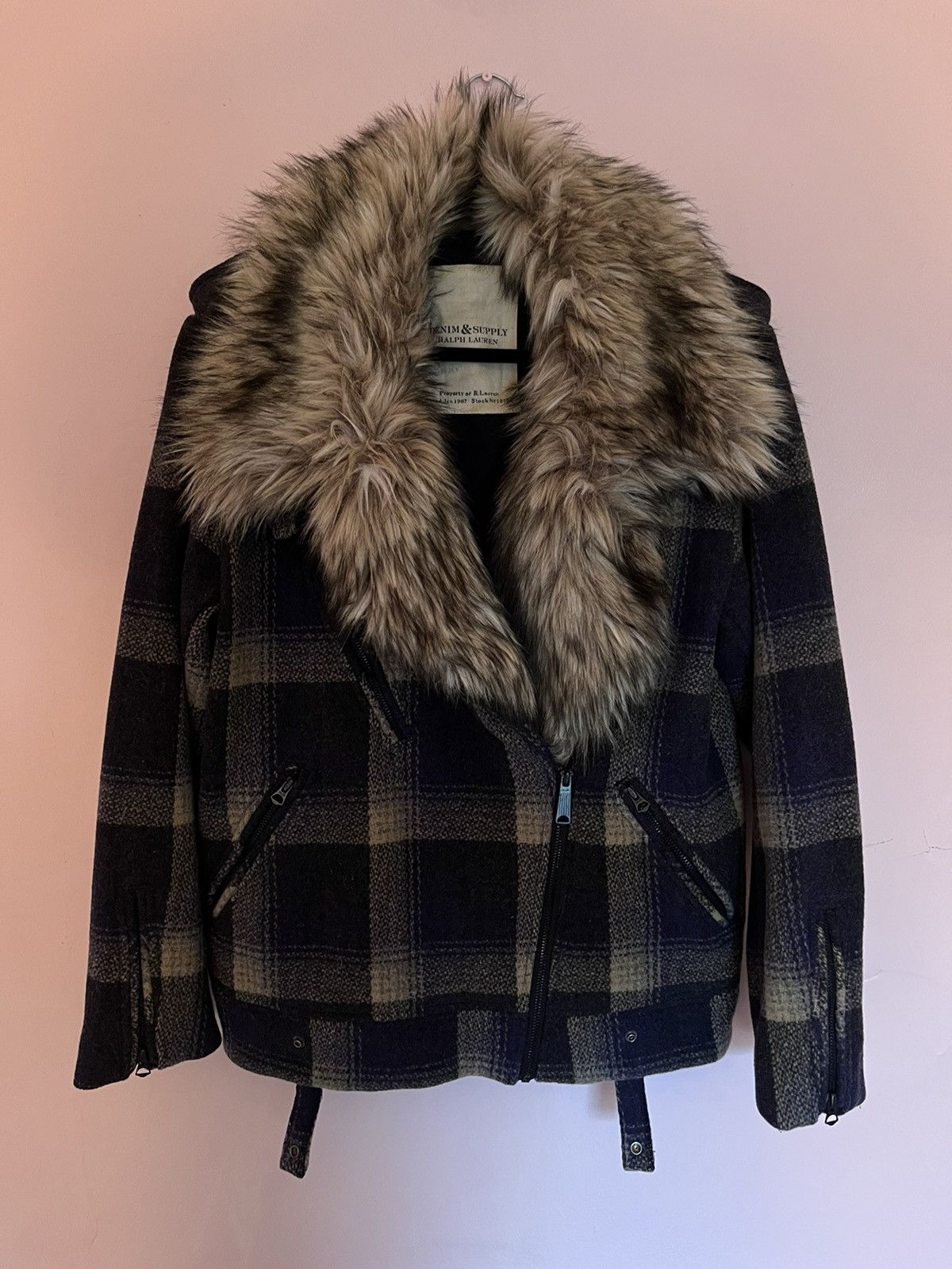 image of Denim And Supply Ralph Lauren Wool Ralph Laurent Supply Demand Fur Jacket in Blue (Size Medium)