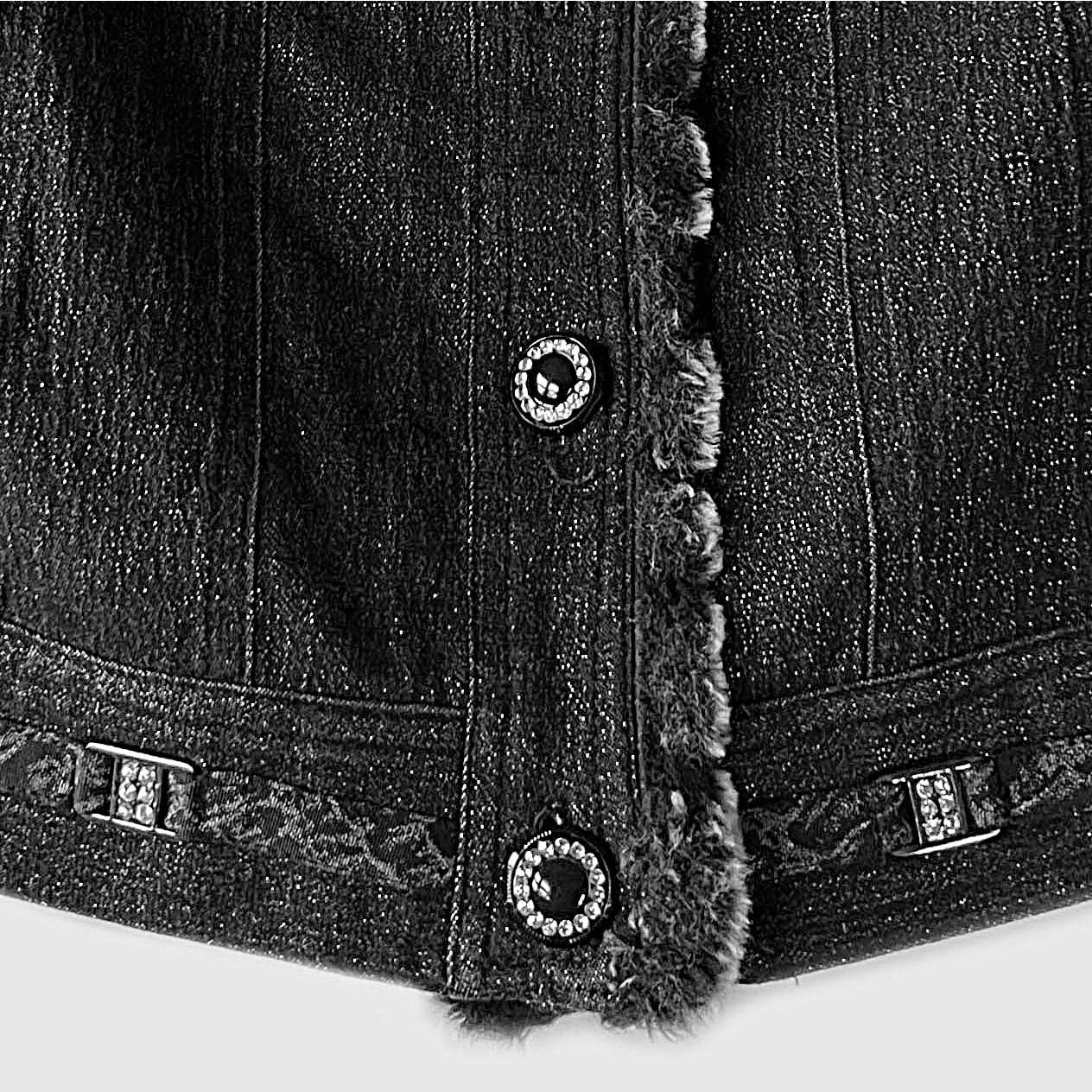 Other Vintage Nancy Bolen Faux Fur Embellished Black Denim Vest Size S / US 4 / IT 40 - 5 Thumbnail