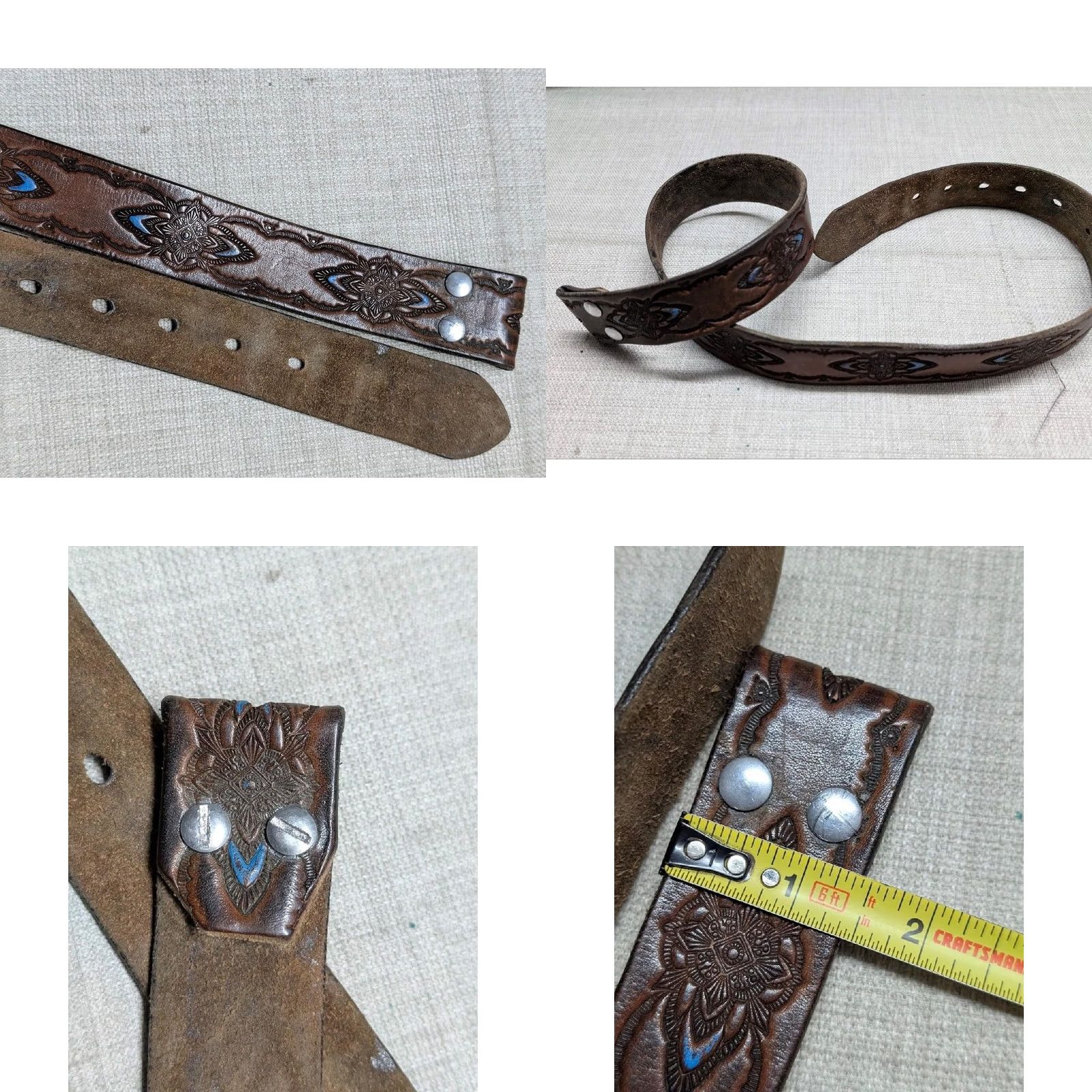 Vintage VINTAGE HANDCRAFTED buckle belt 32 cowhide leather TOOLED southwestern GEOMETRIC Men 32 Western Belt 1970s Boho Size 32 - 8 Thumbnail