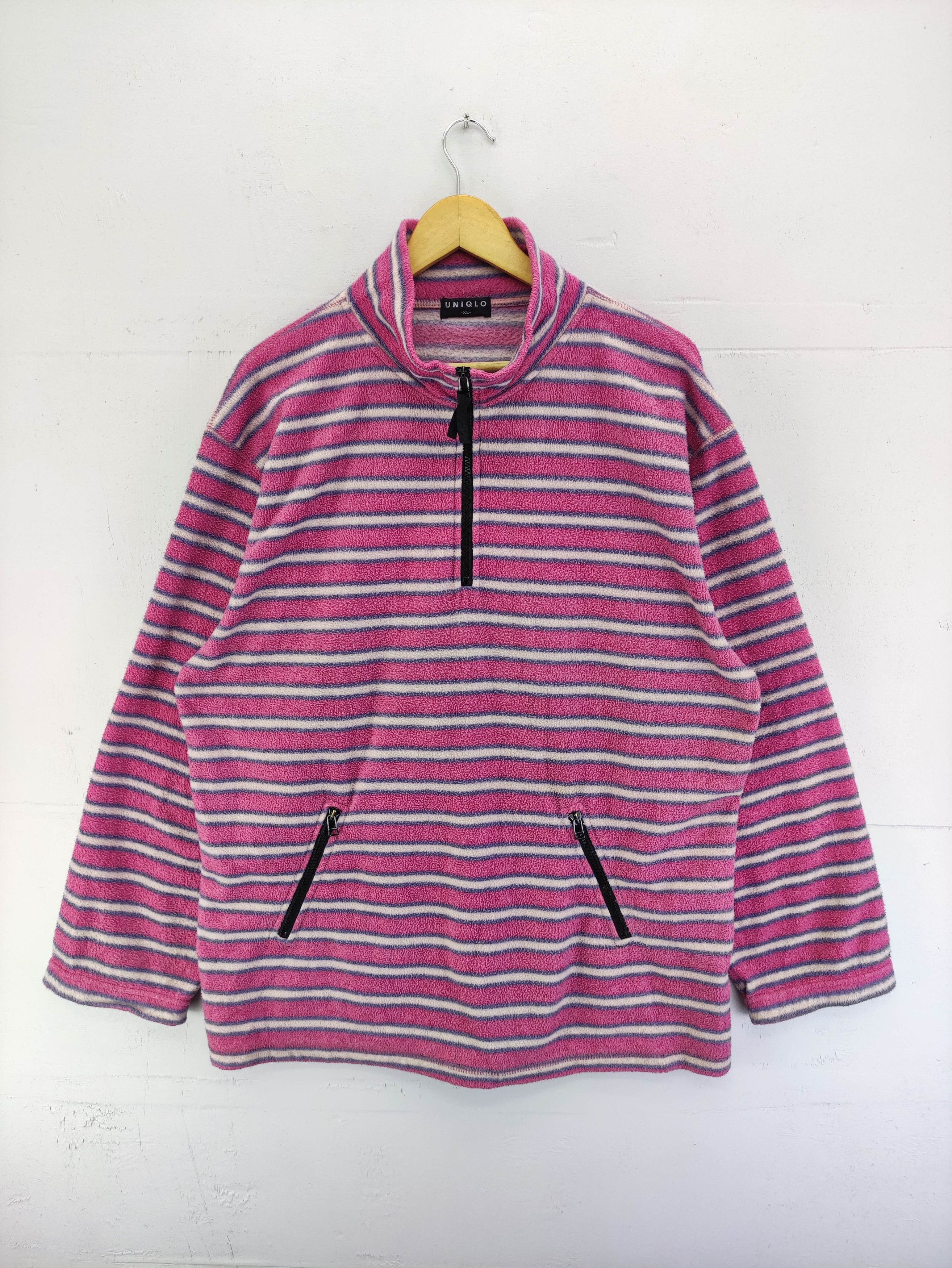 Uniqlo Vintage 90s Uniqlo Fleece Sweater Half Zipper Striped Size US L / EU 52-54 / 3 - 1 Thumbnail