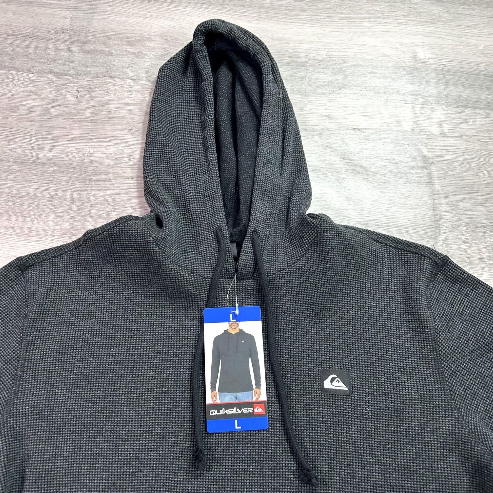 Quiksilver Quiksilver Hoodie Mens Large Black Waffle Knit Pullover Thermal Sweatshirt Size US L / EU 52-54 / 3 - 3 Thumbnail