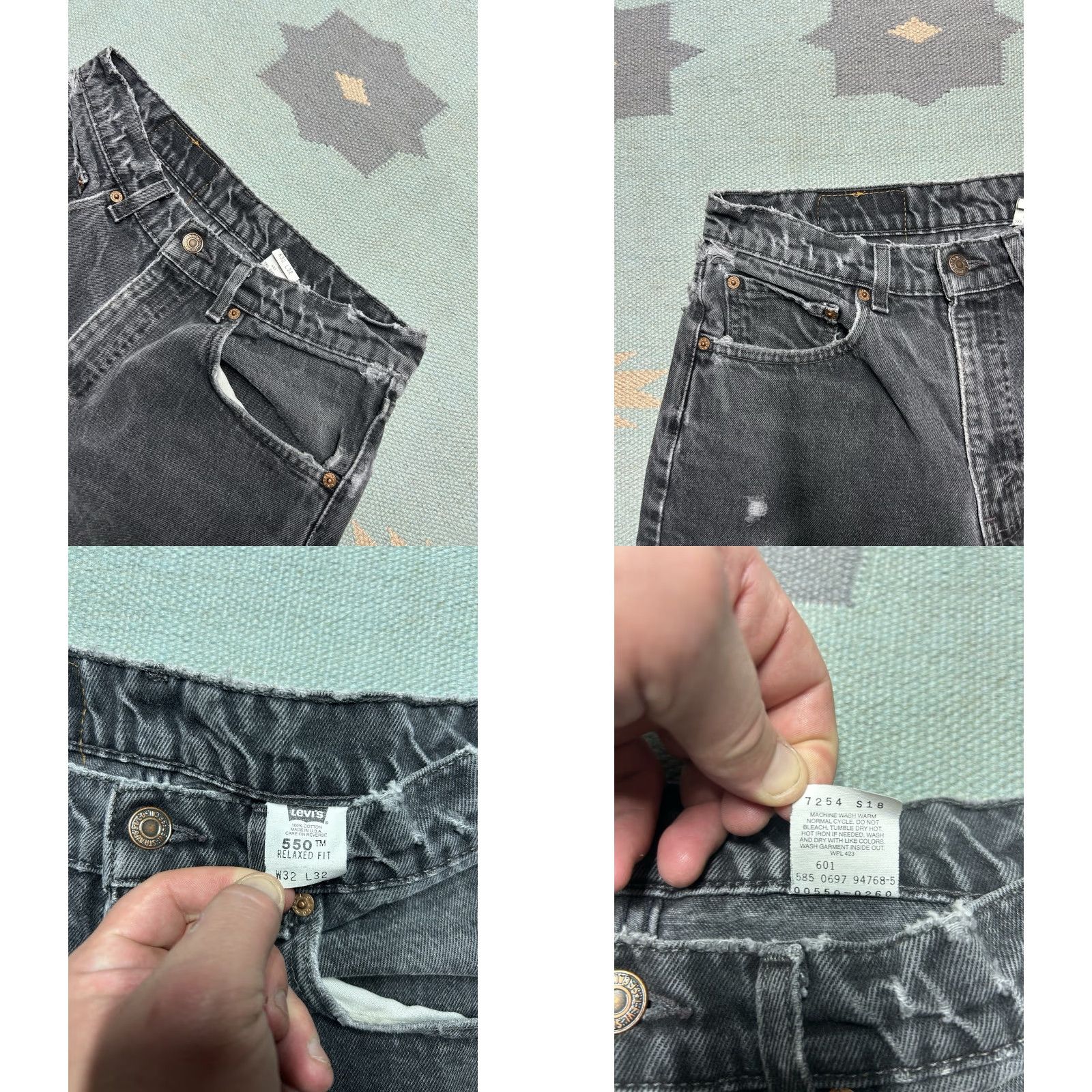 Levi's VINTAGE Levi’s 550 Jeans Men Regular 30x31 Black Distressed USA 90s Skater Relaxed Tapered Size US 30 / EU 46 - 8 Thumbnail