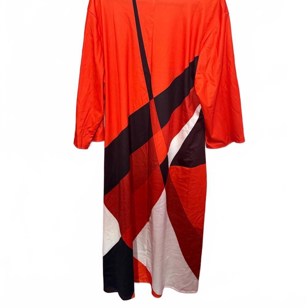 Designer Bold Orange Geometric Print Dress Size 4XL / US 24-26 - 3 Thumbnail