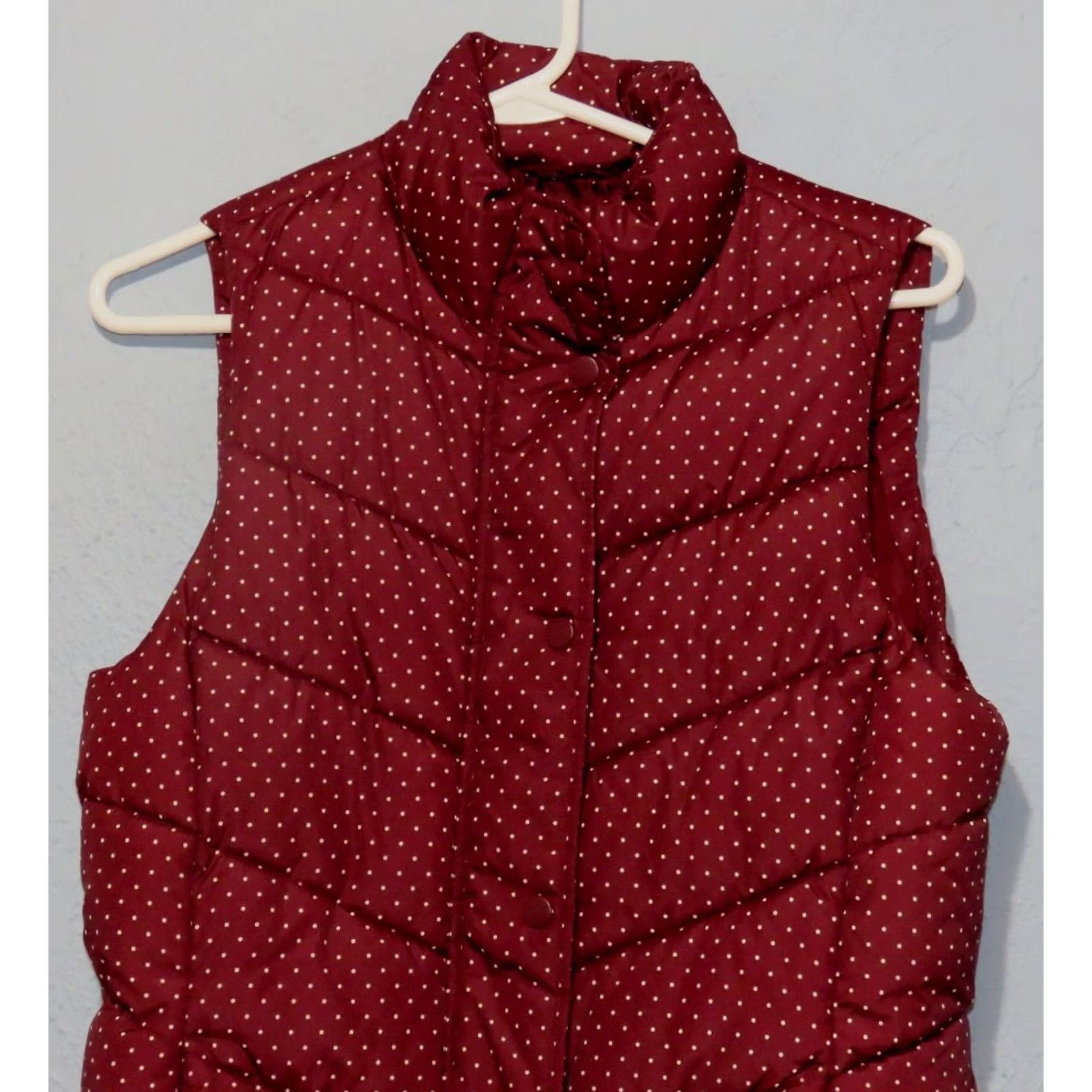 Gap Gap Women's S Vest Puffer Full Zip Polka Dot Red Wine Burgundy Casual Formal Fall Winter) Size S / US 4 / IT 40 - 3 Thumbnail