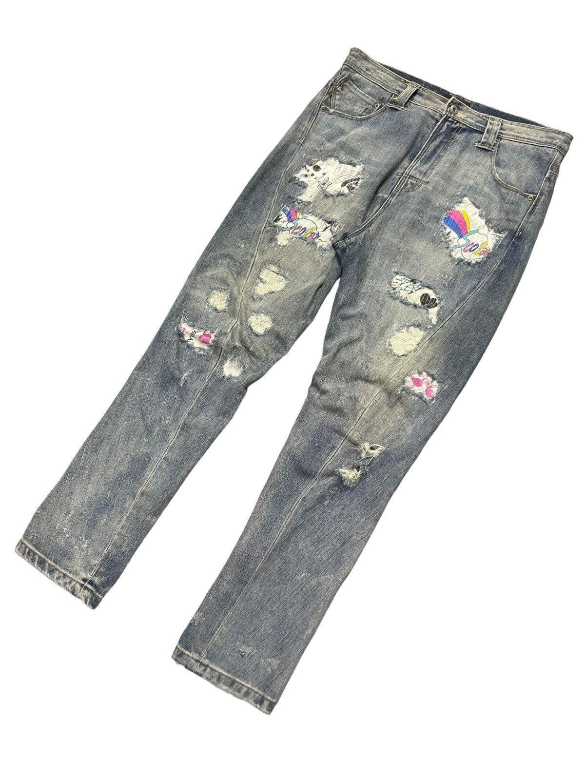 Hysteric Glamour × Japanese Brand Bit Blue X Scolar Japan Drop Crotch Craft Sashiko Boro Jeans Size US 31 - 3 Thumbnail