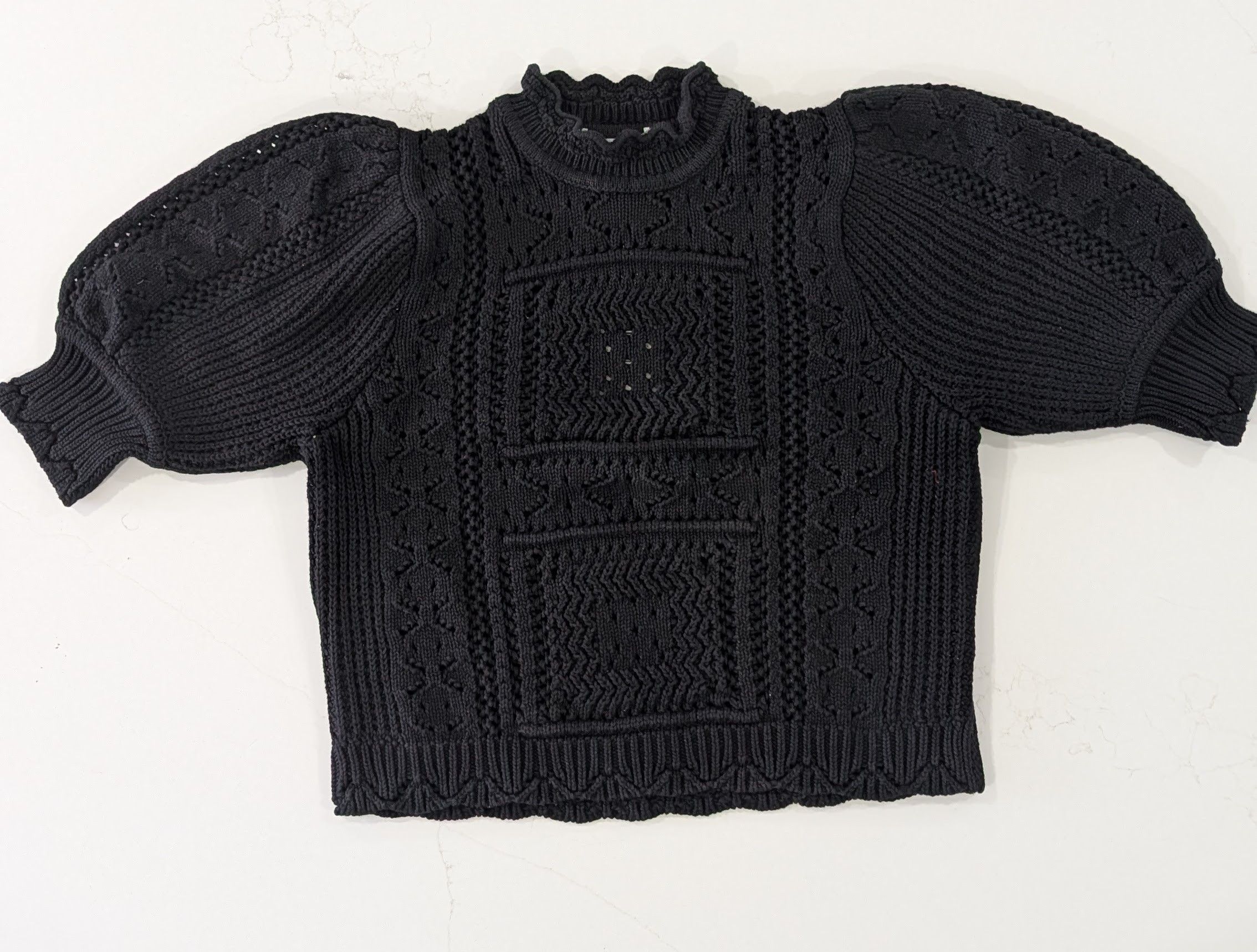 Autumn Cashmere AUTUMN CASHMERE Puff Sleeve Tile Stitch Mock Neck Size M Size M / US 6-8 / IT 42-44 - 1 Thumbnail