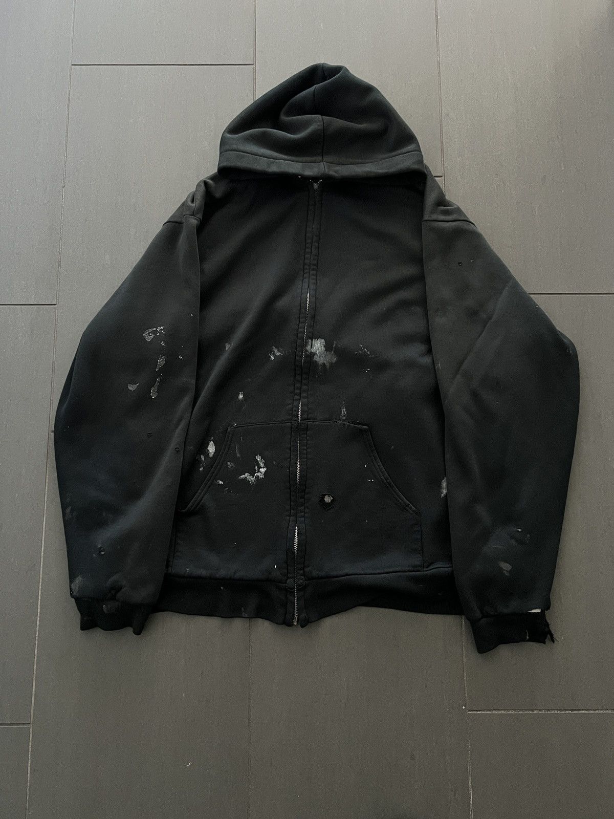 Vintage Vintage Thrashed Thermal Paint Splatter Zip Up Hoodie | Grailed