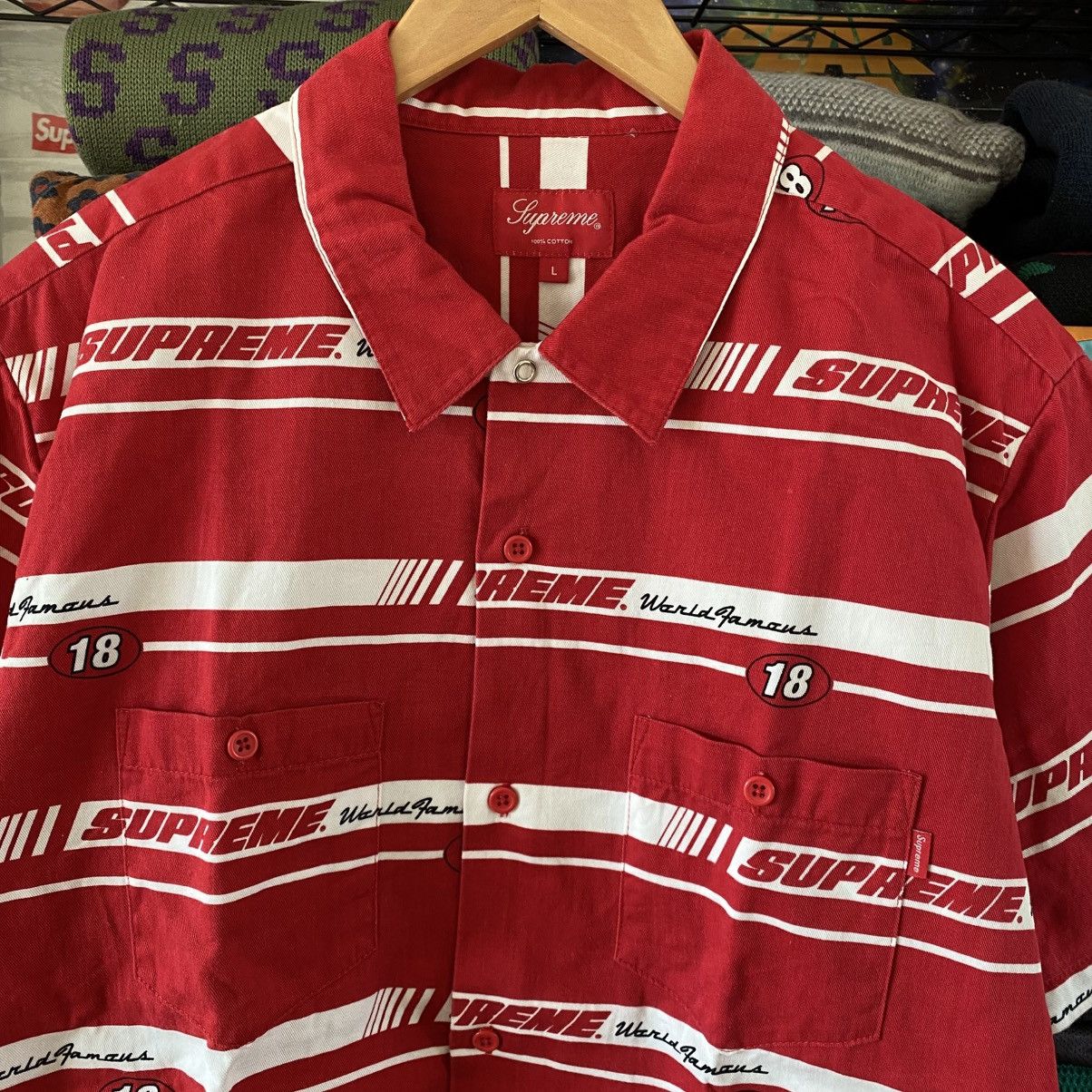 Supreme Supreme Striped Racing Work Shirt Red 2018 Designer Box Logo Size US L / EU 52-54 / 3 - 2 Thumbnail
