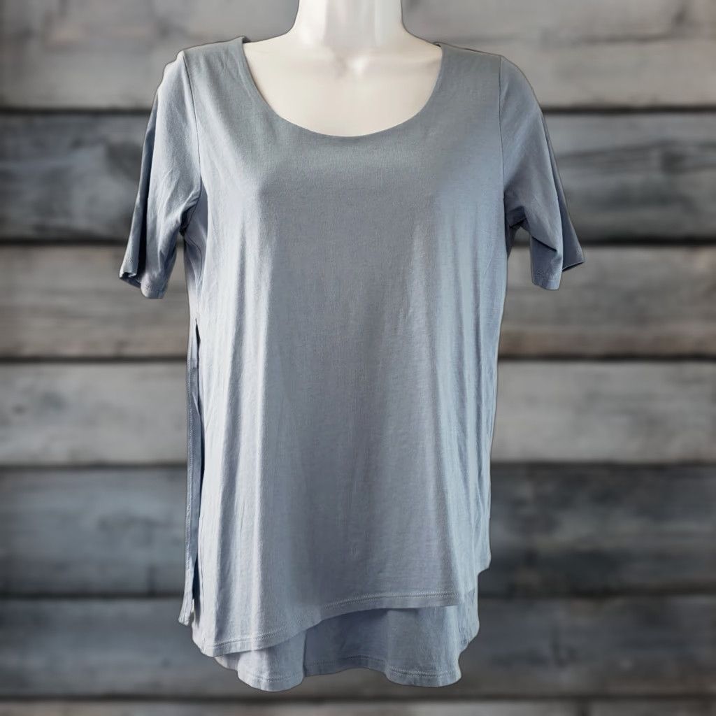 Vintage PureJill Womens T-Shirt XS Blue Solid Short Sleeve Cotton Blend Size XS / US 0-2 / IT 36-38 - 1 Thumbnail