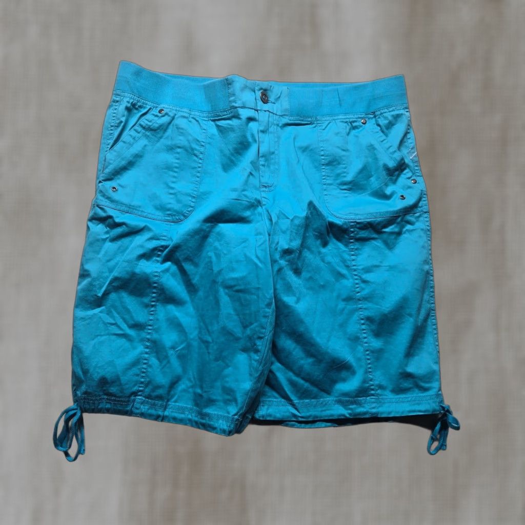 Vintage Kim Rogers Bermuda Pants Solid Turquoise Stretch Adult Women Size 18 Womens Plus 18 Turquoise Bermuda Pants 90s? Size 40" / US 18 - 1 Thumbnail