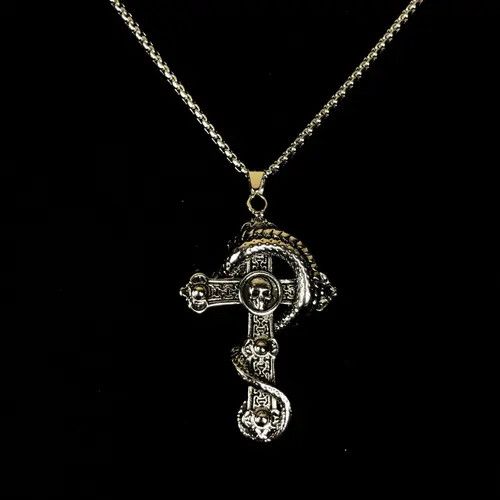 Jewelry Dragon Skull Cross Necklace Punk Chain Size ONE SIZE - 4 Thumbnail
