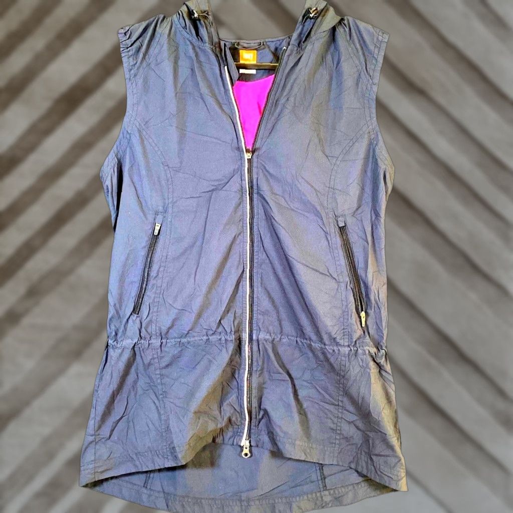 Vintage Lucy Womens Vest Dark Blue Full Zip Hooded LucyTech Lightweight Pocket XS Vest Satin Polyester Windbreaker Womens XS Size XS / US 0-2 / IT 36-38 - 1 Thumbnail