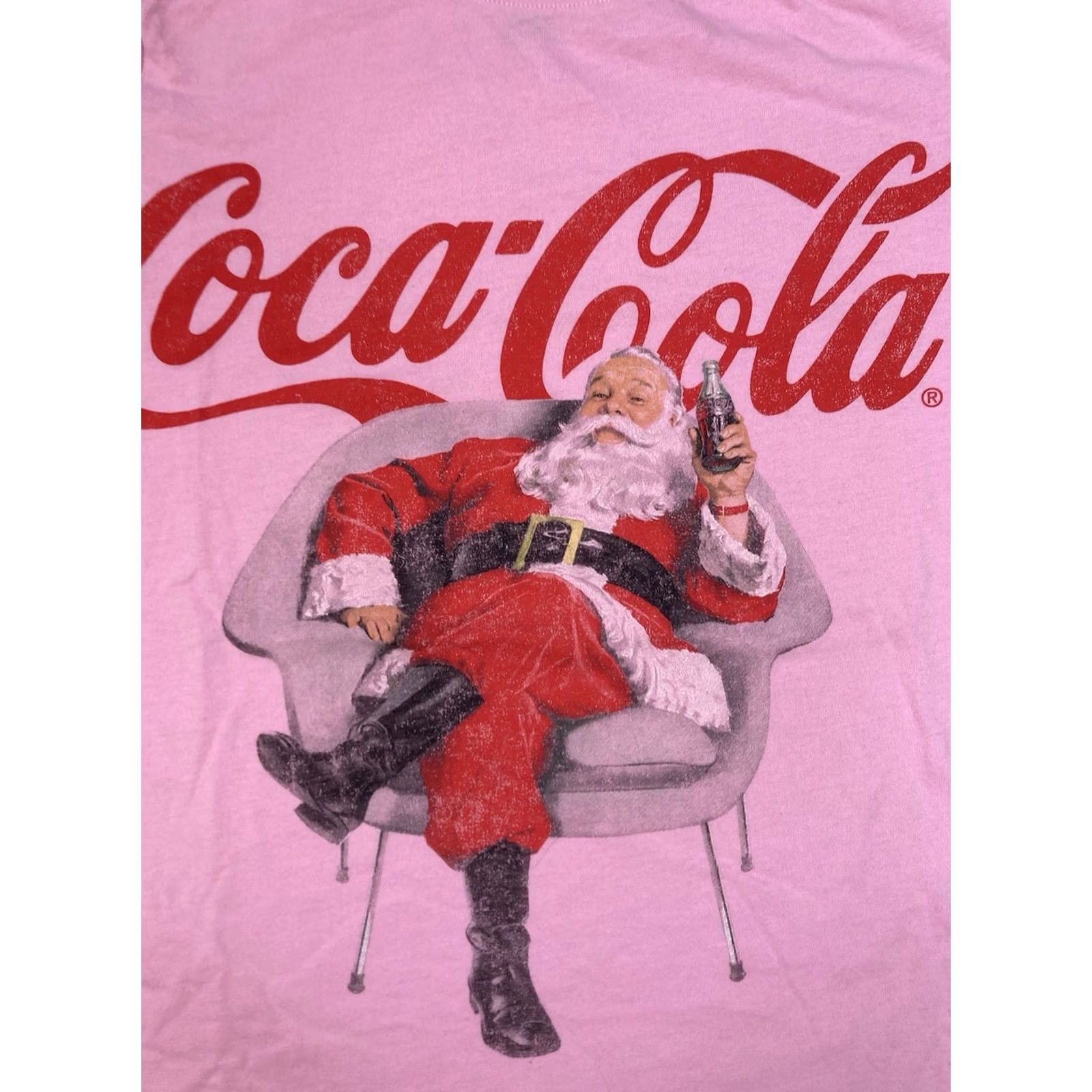 Vintage Coca Cola Christmas Graphic T-shirt Women Slim Large Pink Short Sleeve Size L / US 10 / IT 46 - 2 Thumbnail
