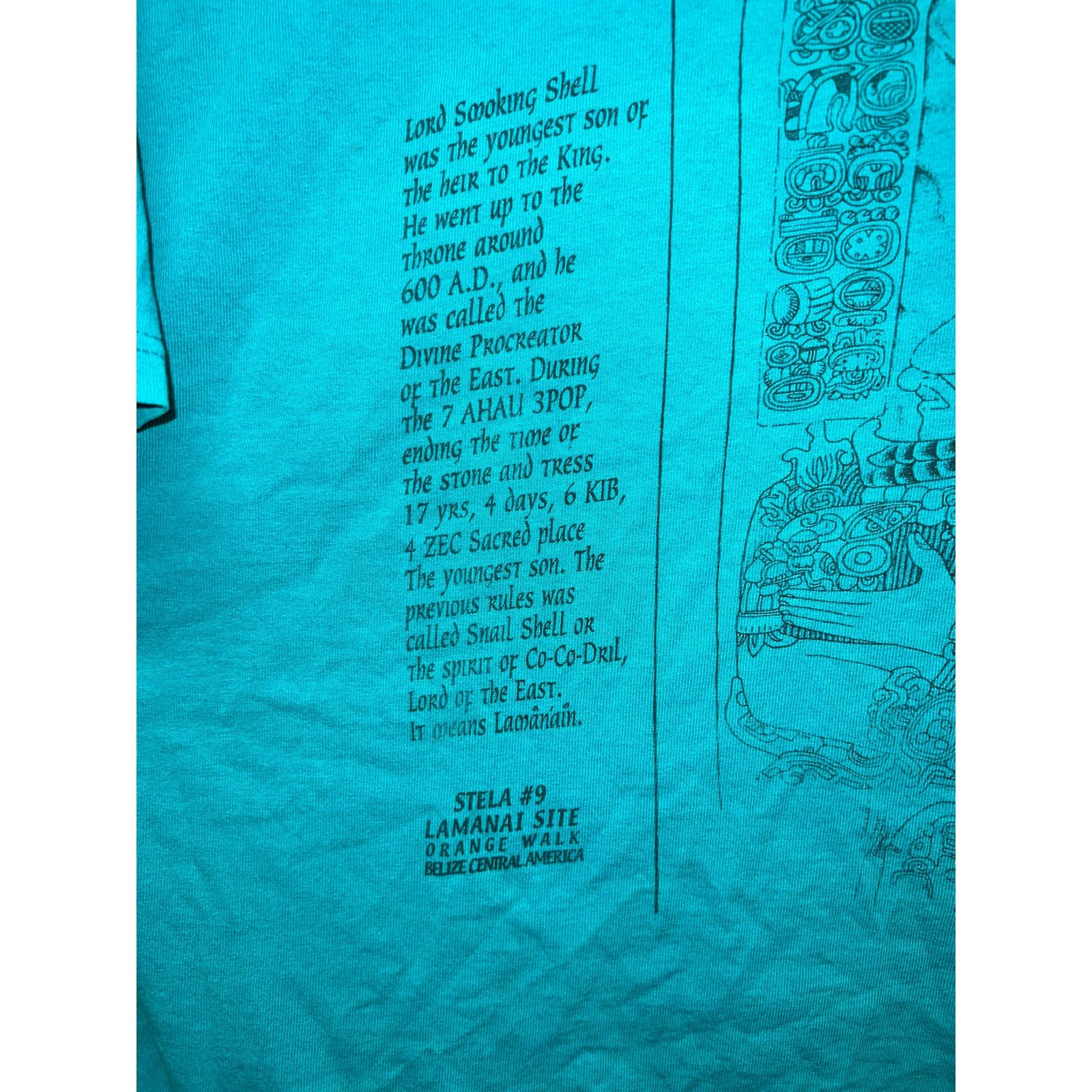 Fruit Of The Loom Vintage Lord Smoking Shell Shirt Lamanai Art Teal Tee 90s XL Size US XL / EU 56 / 4 - 4 Thumbnail