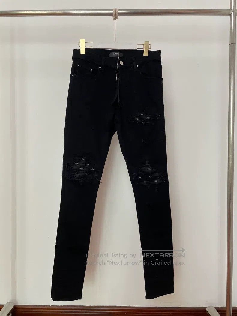 Amiri Amiri Black Jacquard Patchwork Destroyed Cut Denim Pants Size US 32 / EU 48 - 1 Thumbnail