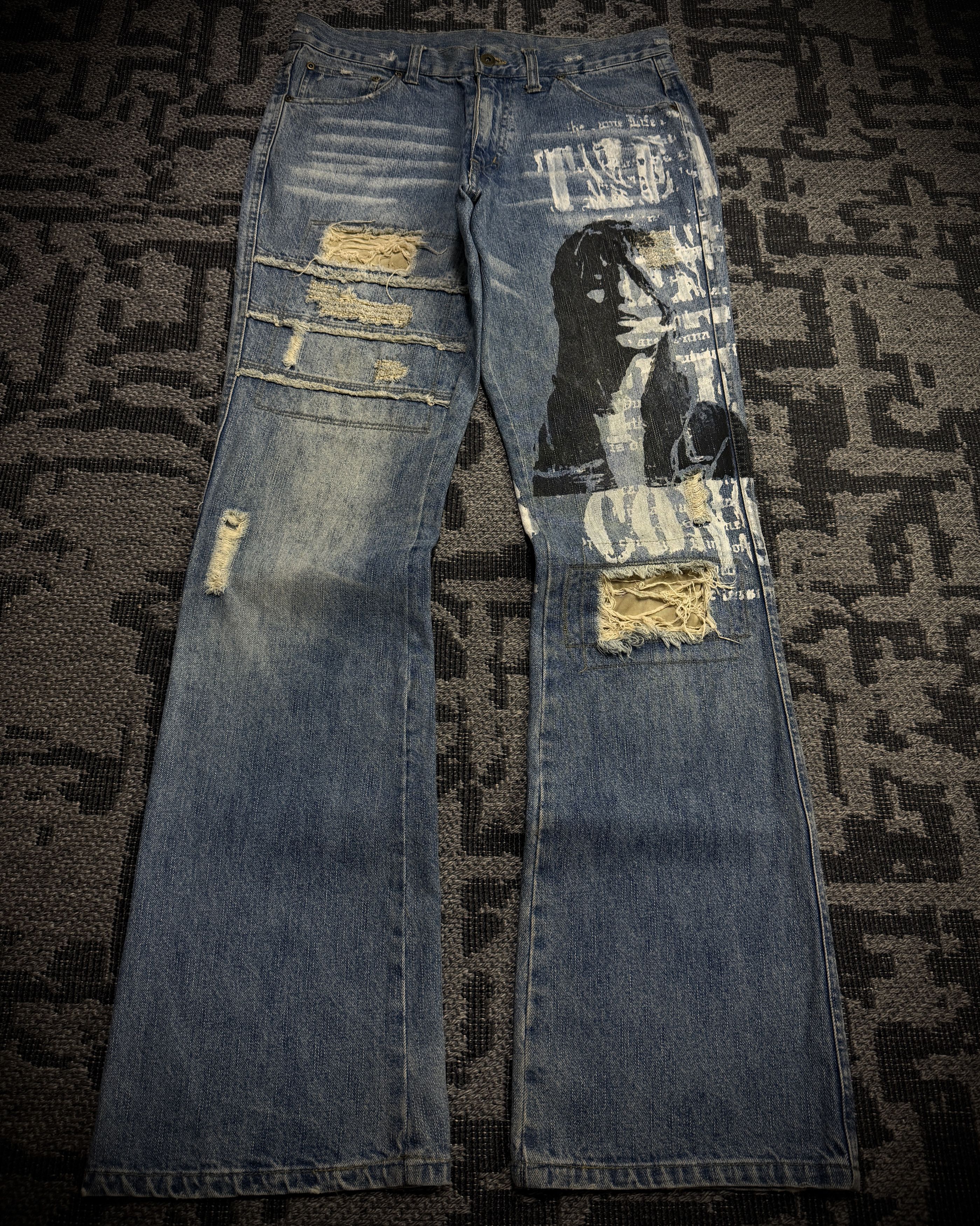 In The Attic In The Attic Distressed Graphic Bootcut Jeans Size US 34 / EU 50 - 1 Thumbnail