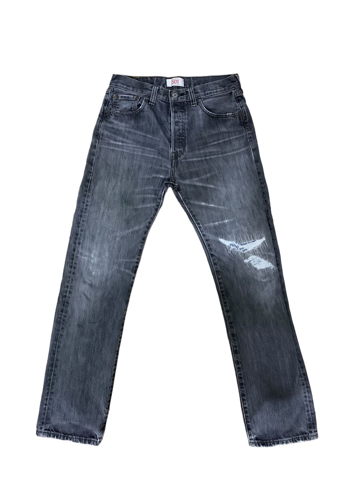 image of Y2K Levis 501 Buttonfly Dark Wash Jeans in Black, Men's (Size 30)
