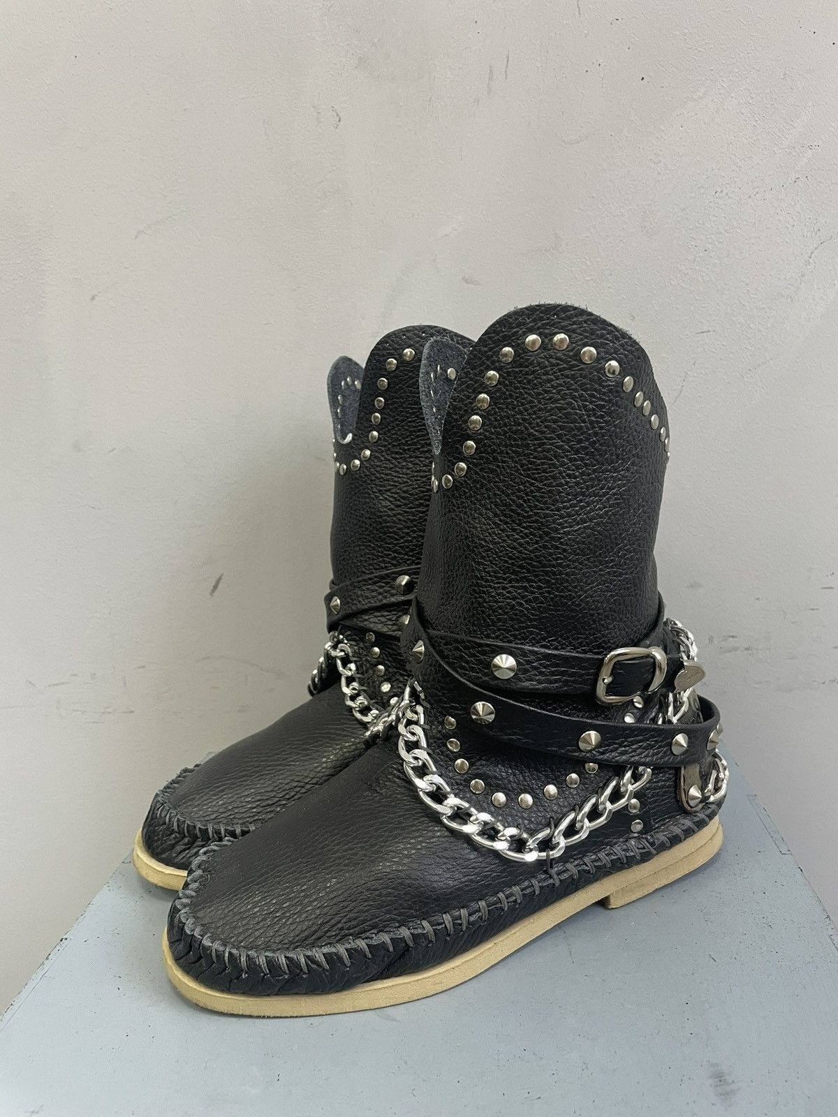 If Six Was Nine Gothic chain studded y2k boots black leather 14thaddiction Size US 5.5 / IT 35.5 - 9 Thumbnail