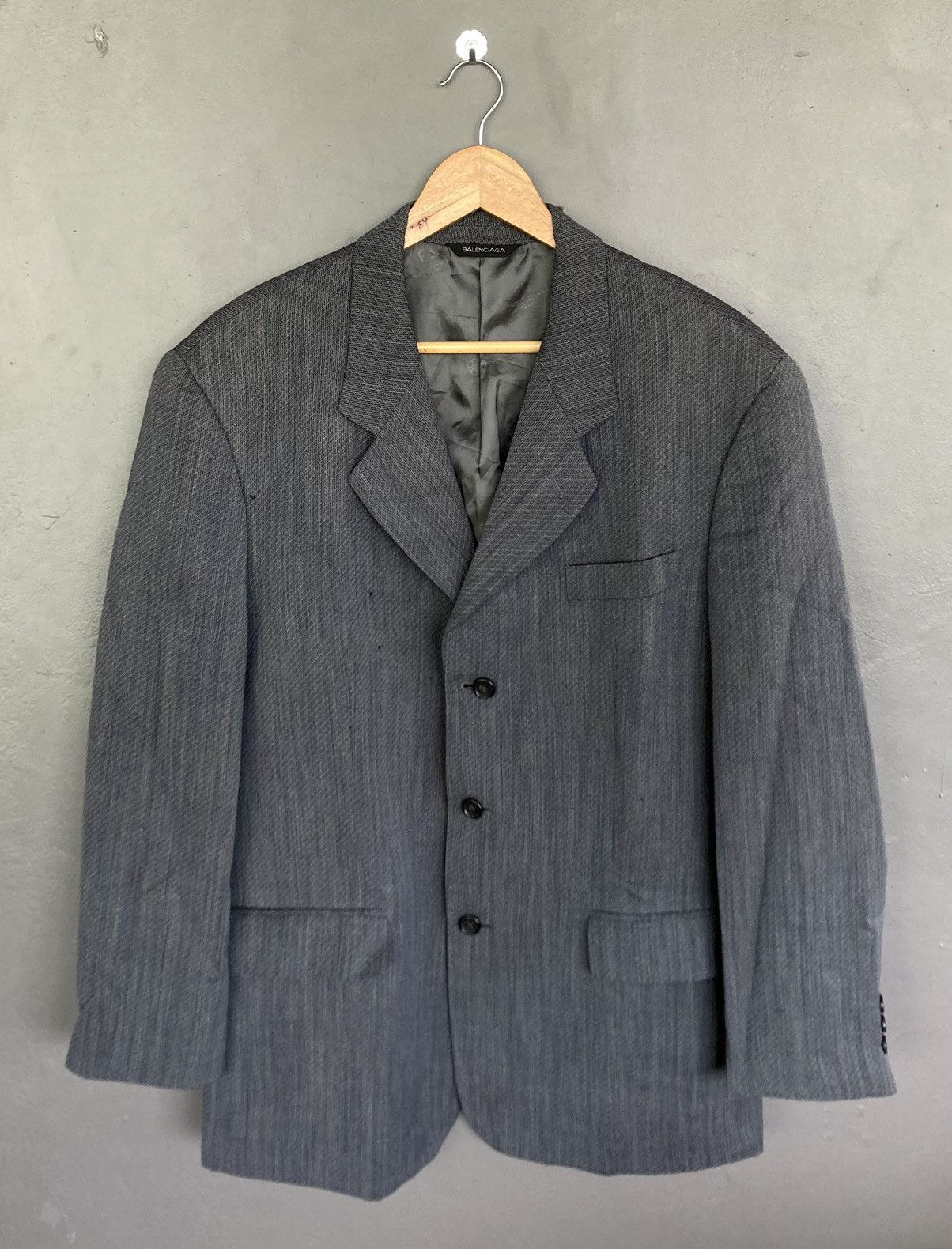image of Balenciaga Single Breasted Wool Suit in Wool Grey, Men's (Size 50L)