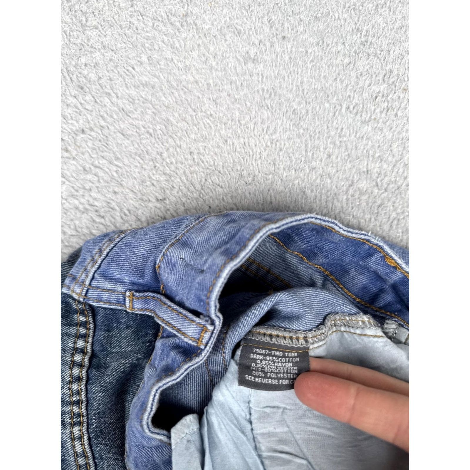 Vintage Cali 1850 Jeans Straight Two Tone High Rise Juniors 1/25 24x28 Blue Med Wash Denim Stretch Pocket Zipper Button Size 25" / US 0 / IT 36 - 7 Thumbnail