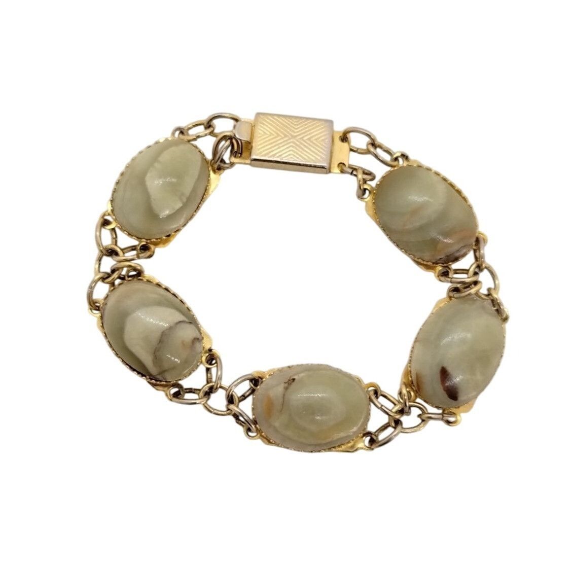 Other Vintage Gold Tone Chain Link Bracelet With Oval Agate Green Size ONE SIZE - 1 Thumbnail