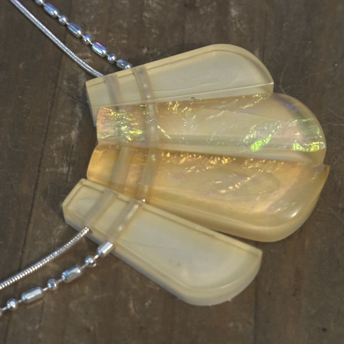 Other Silver tone double chain foil yellow lucite fringe necklace Size ONE SIZE - 3 Thumbnail