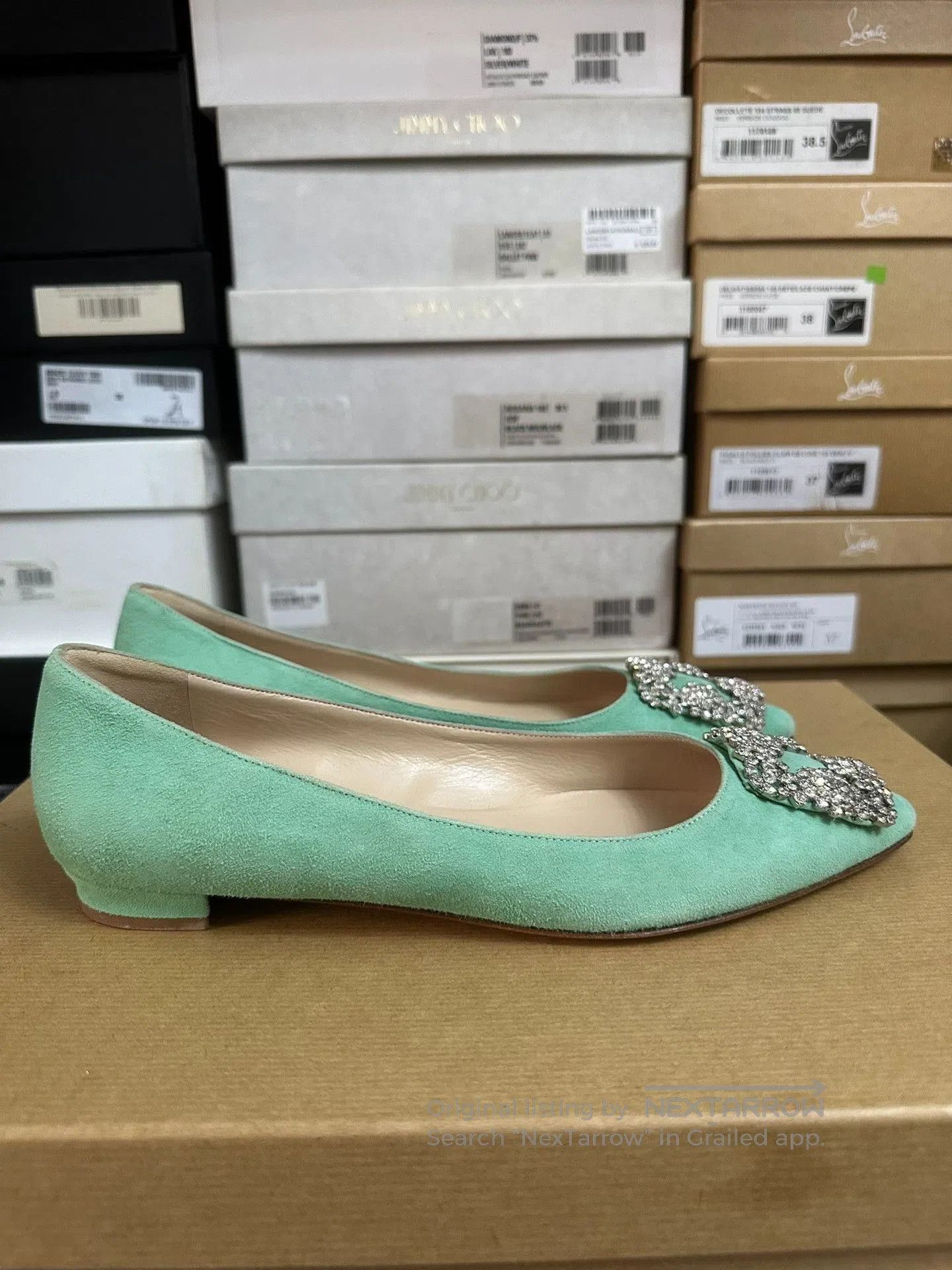 Manolo Blahnik Manolo Blahnik Mint Green Diamond Buckle Flats. Size US 7 / IT 37 - 2 Thumbnail