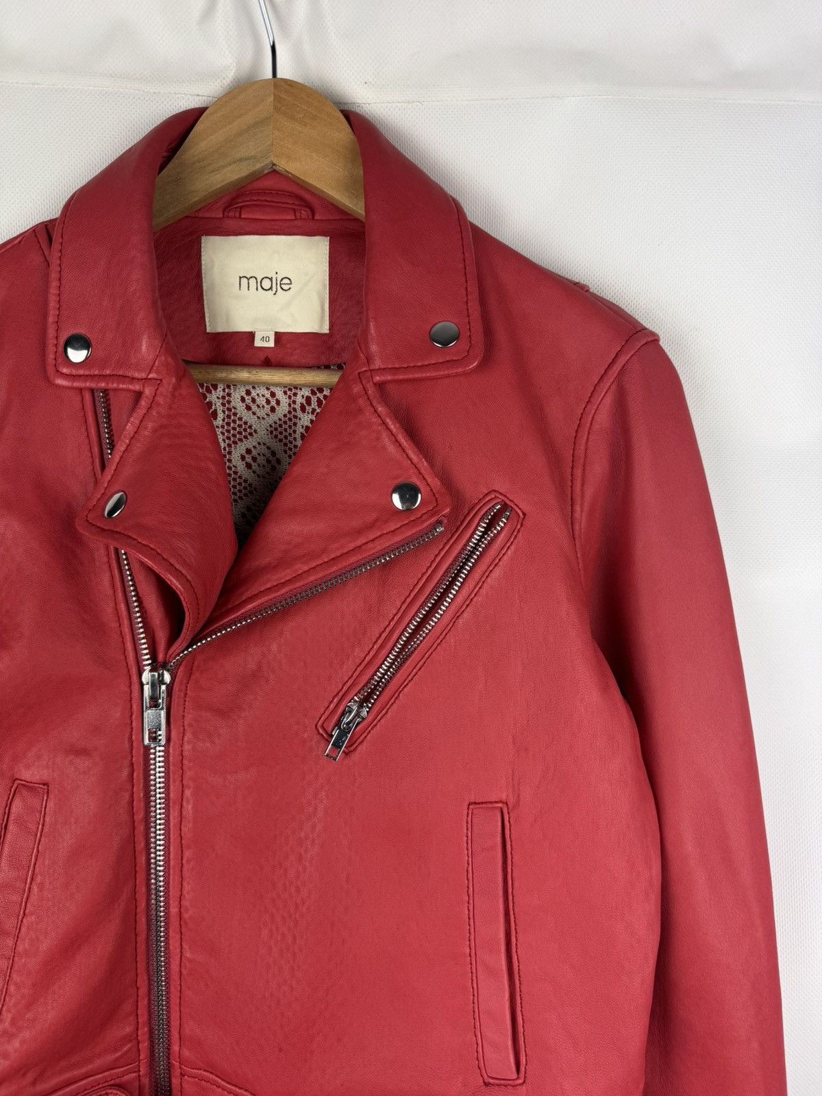 Maje Maje Ladies Full Zip Real Leather Belted Biker Jacket Size S / US 4 / IT 40 - 5 Thumbnail