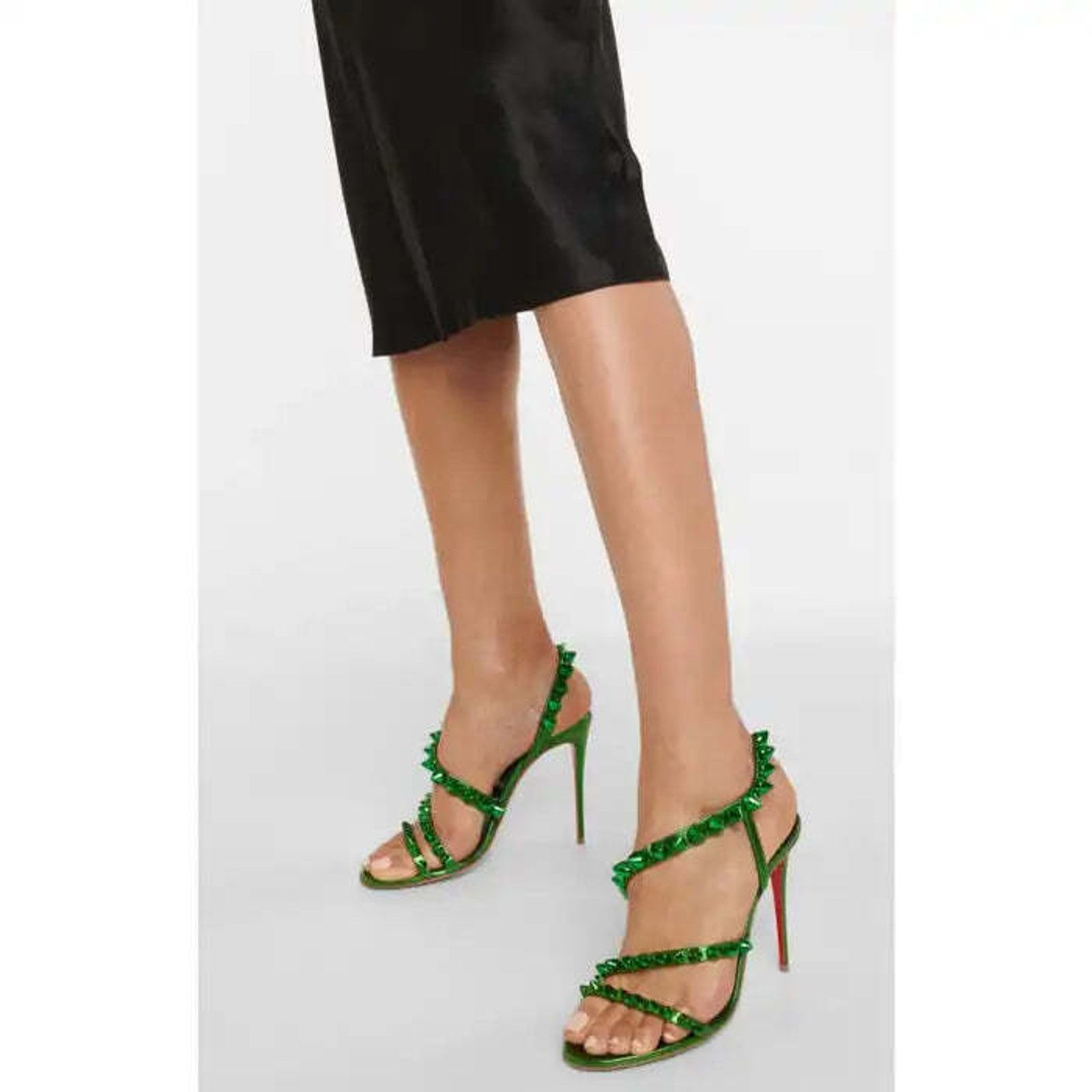 Christian Louboutin Spikita Strap 100 Spinach Green Strap Sandal Heel Pump 35.5 Size US 5.5 / IT 35.5 - 3 Thumbnail
