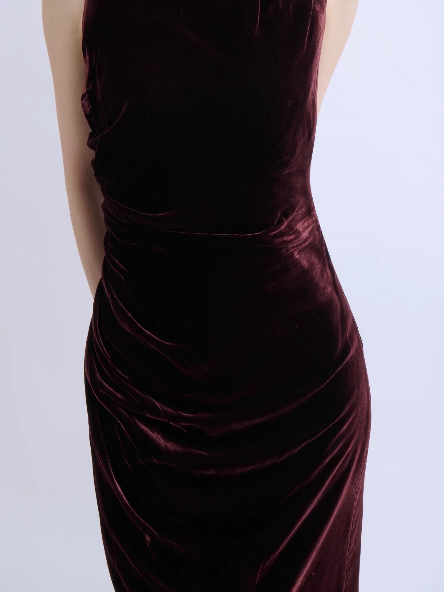 Prada PRADA Vintage Wine Red Velvet Asymmetric Pleated Dress Size M / US 6-8 / IT 42-44 - 6 Thumbnail