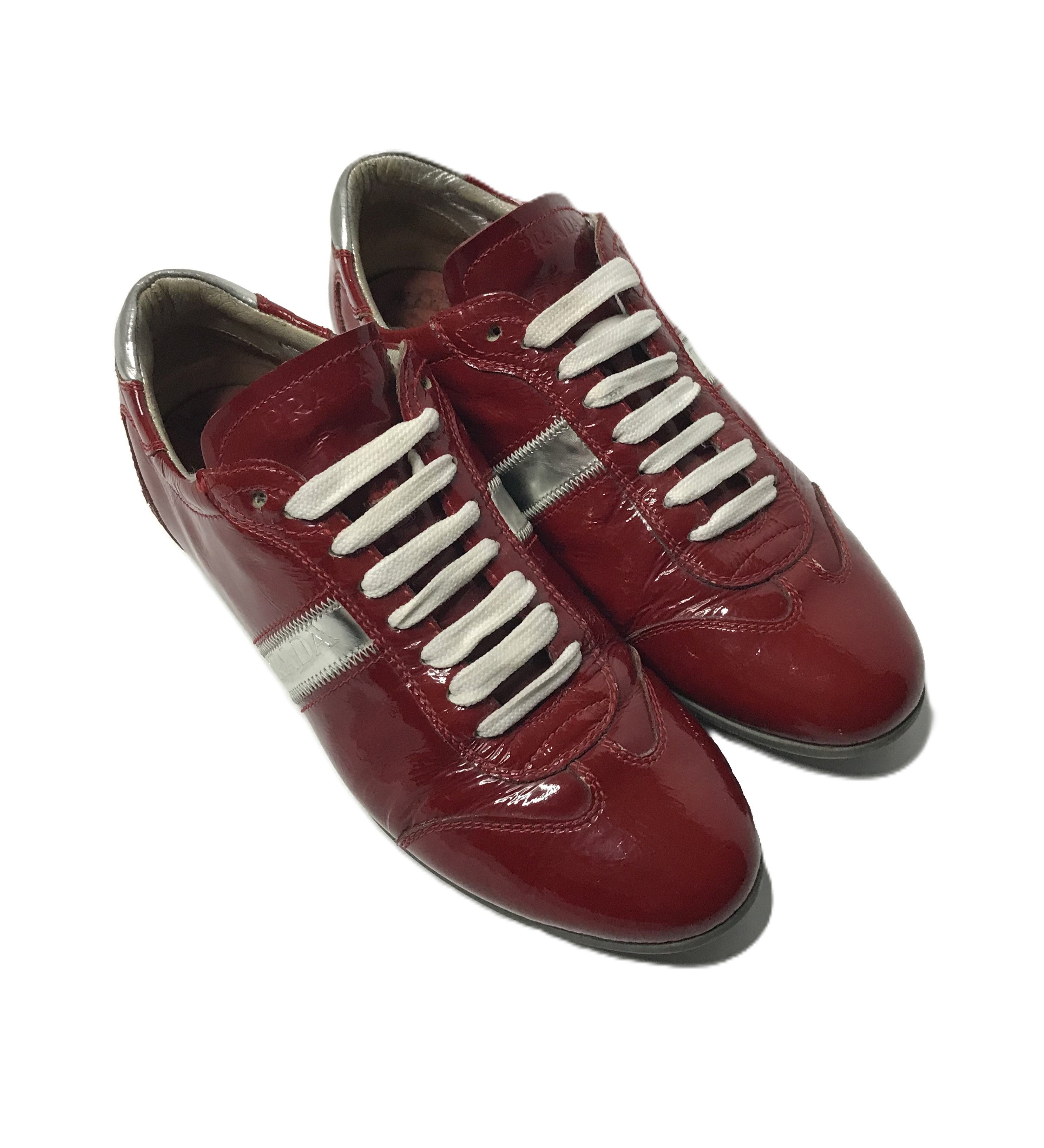 Prada Prada Womens Patent Leather Sneakers Sz 37 Red Size US 7.5 / IT 37.5 - 2 Thumbnail