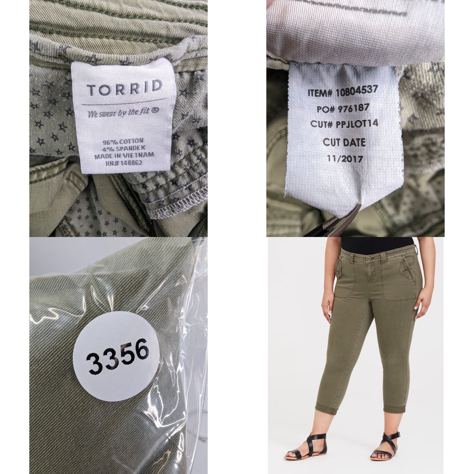 Torrid Torrid Pants Womens 16 Crop Twill Military Olive Green Stretch Cotton Pockets Size 38" / US 16 / IT 52 - 9 Thumbnail
