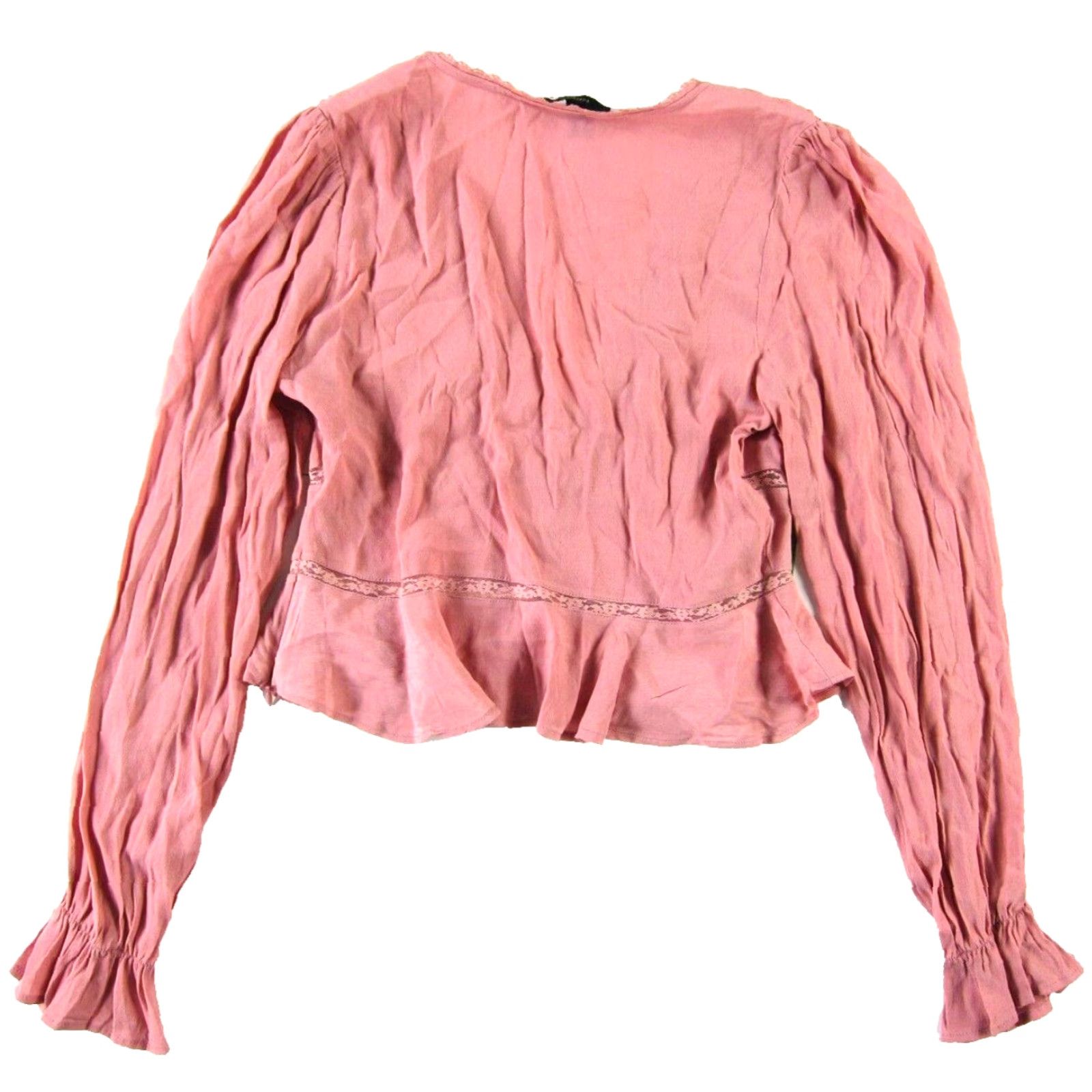 Forever 21 FOREVER 21 Blouse NWT Pink Blush Rayon Embroidered V-Neck Long Sleeve Crop Large Size L / US 10 / IT 46 - 2 Thumbnail