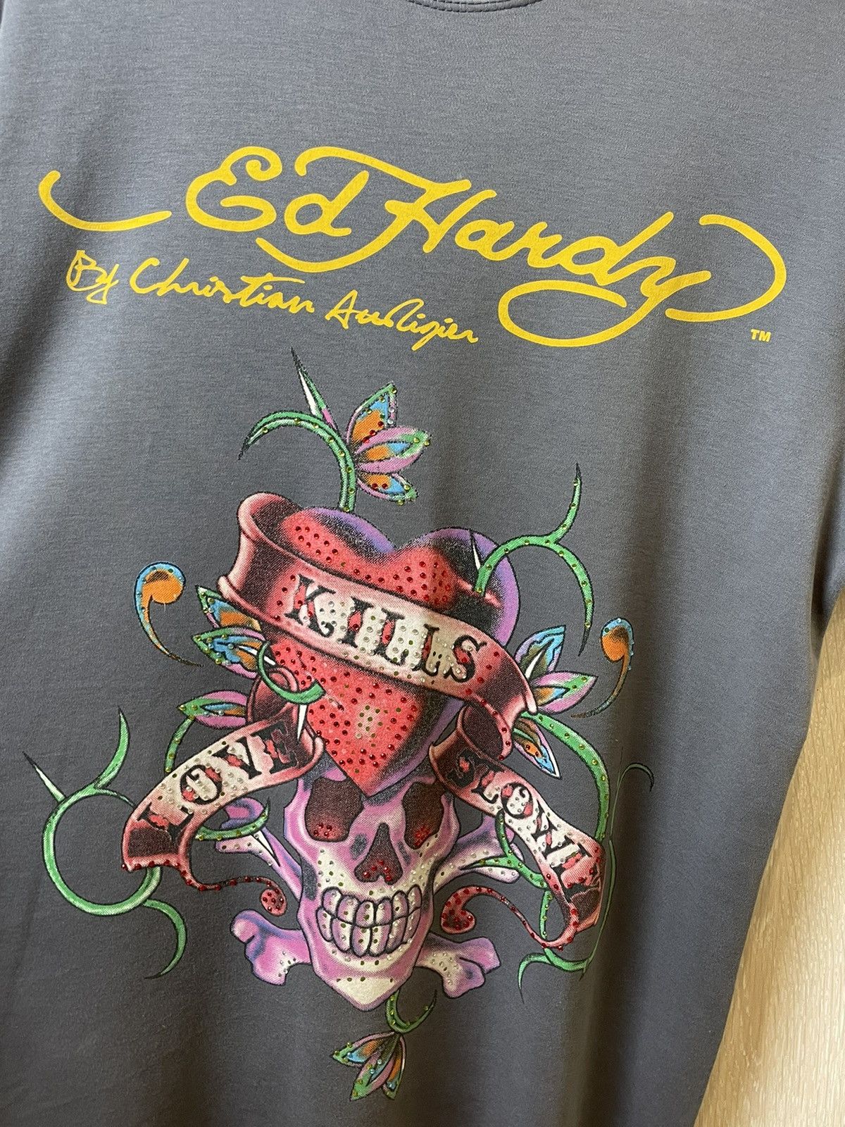 Christian Audigier × Ed Hardy × Vintage Vintage Ed Hardy Skull Logo T-shirt Size US XL / EU 56 / 4 - 3 Thumbnail
