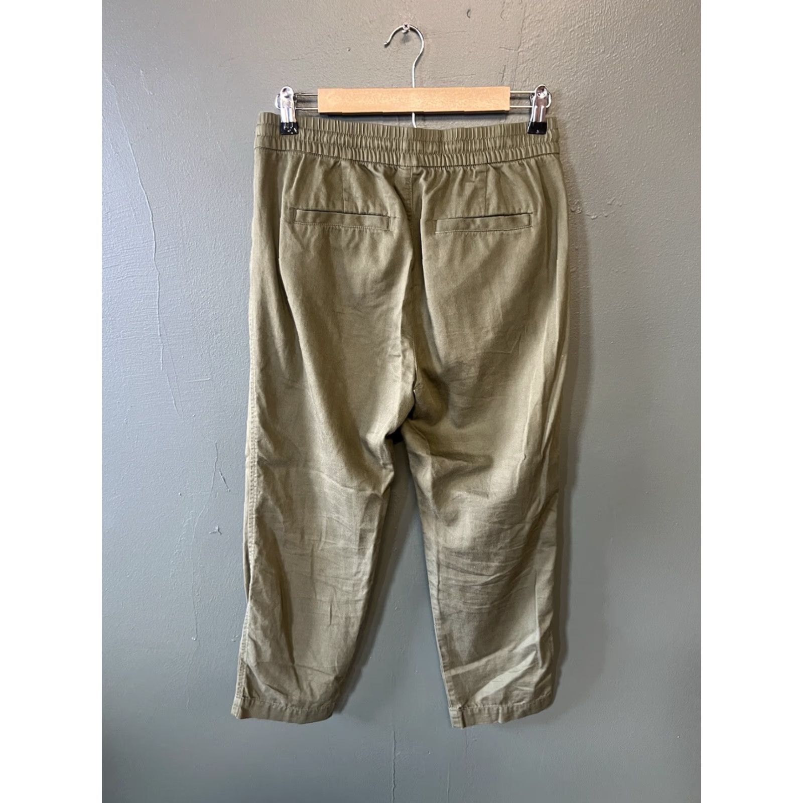 Gap Gap Pants Sage Green Women’s S Cotton Relaxed Drawstring Elastic Easy Care Pockets Ankle 26in Inseam Size 28" / US 6 / IT 42 - 2 Thumbnail