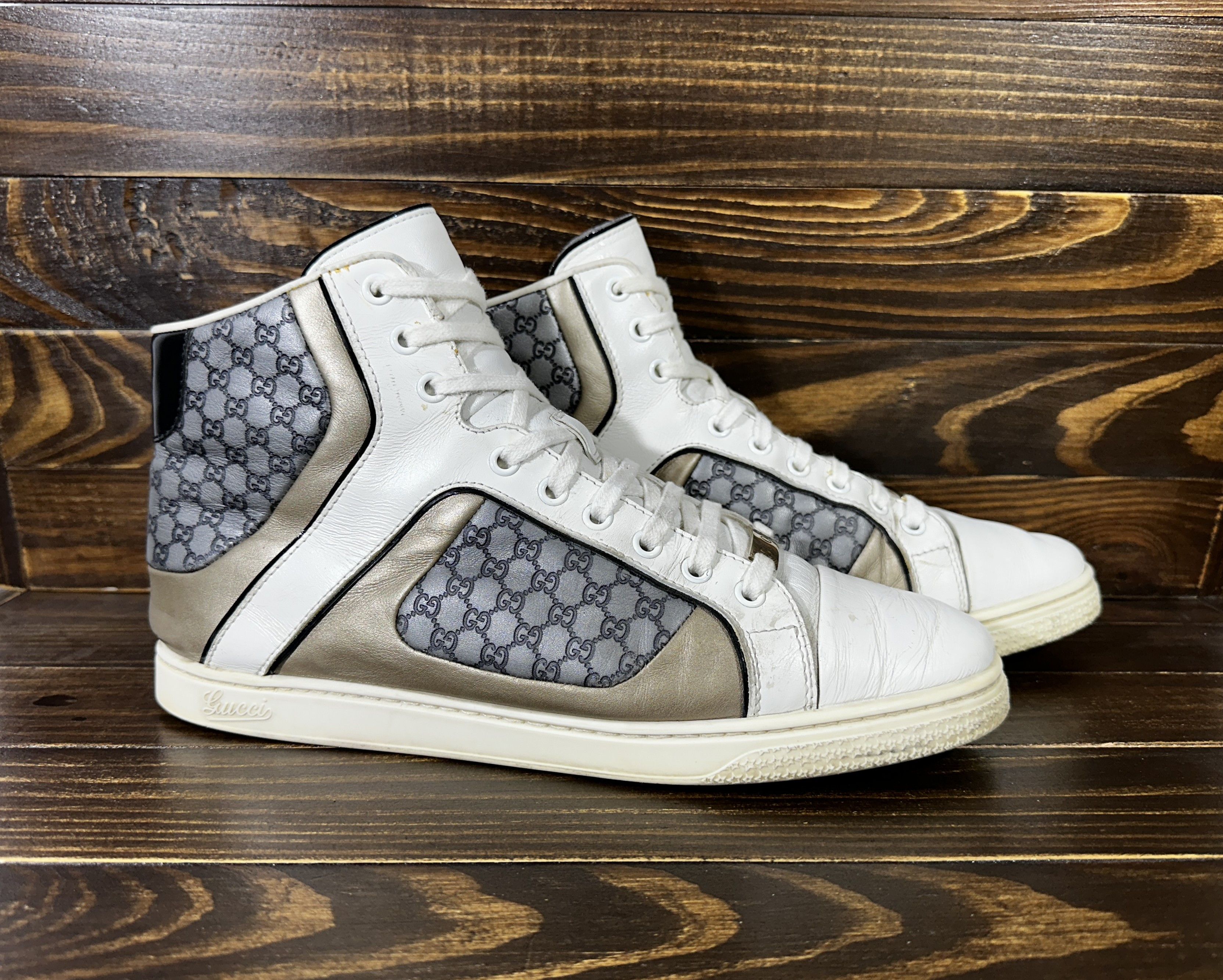 Gucci × Leather GUCCI Guccissima Monogram Leather Hi-Top Sneakers Italy Size US 9.5 / IT 39.5 - 17 Thumbnail