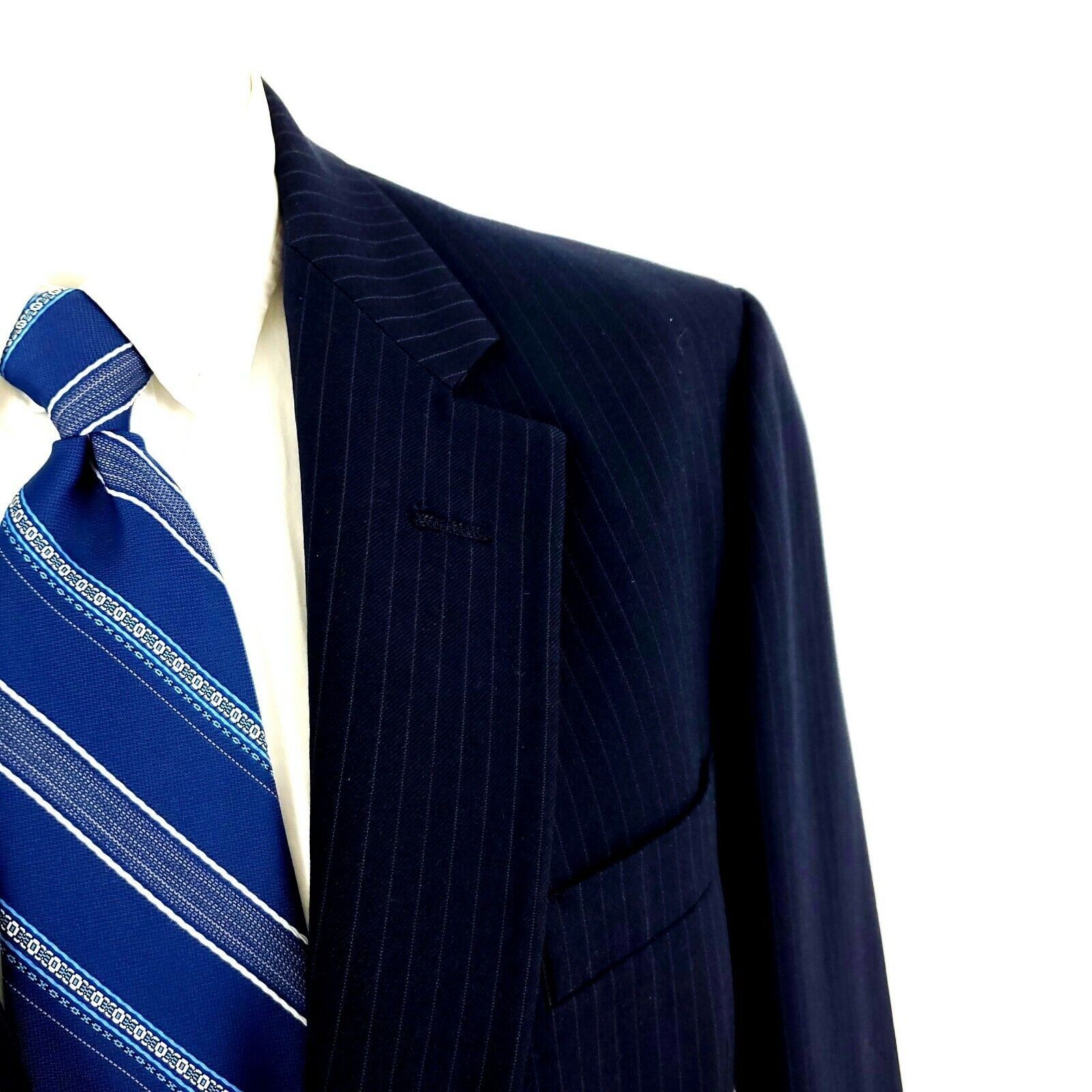 Hart Schaffner Marx Hart Schaffner Marx Wool 2 Button 2 Piece Suit 42L Blue Stri Size 42L - 3 Thumbnail
