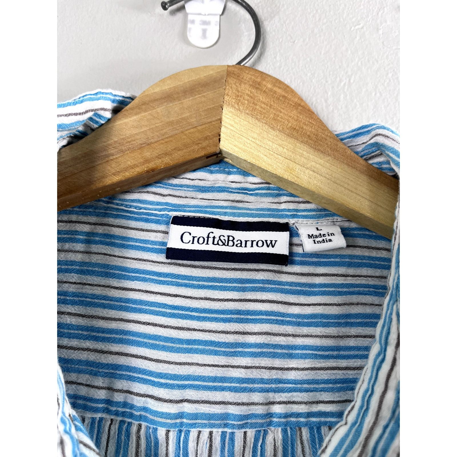 Croft & Barrow Women's Blue Striped Croft and Barrow Button Front Shirt L Size L / US 10 / IT 46 - 3 Thumbnail