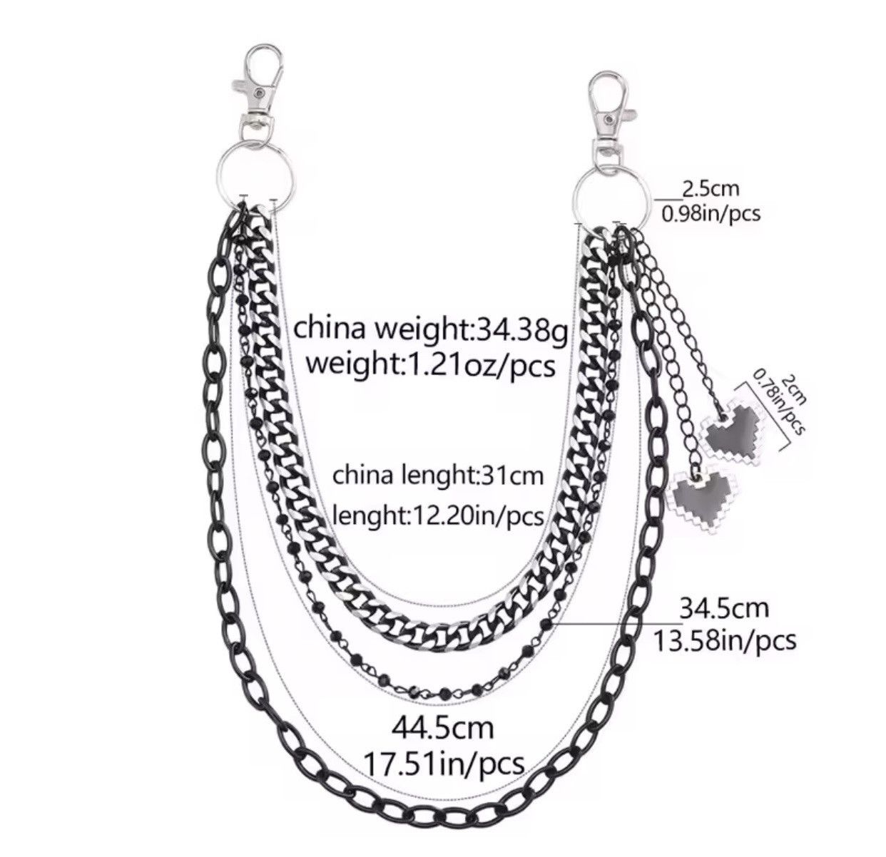 Jewelry Black Love Pendant Keychain Jeans Pants Chain Size ONE SIZE - 2 Thumbnail