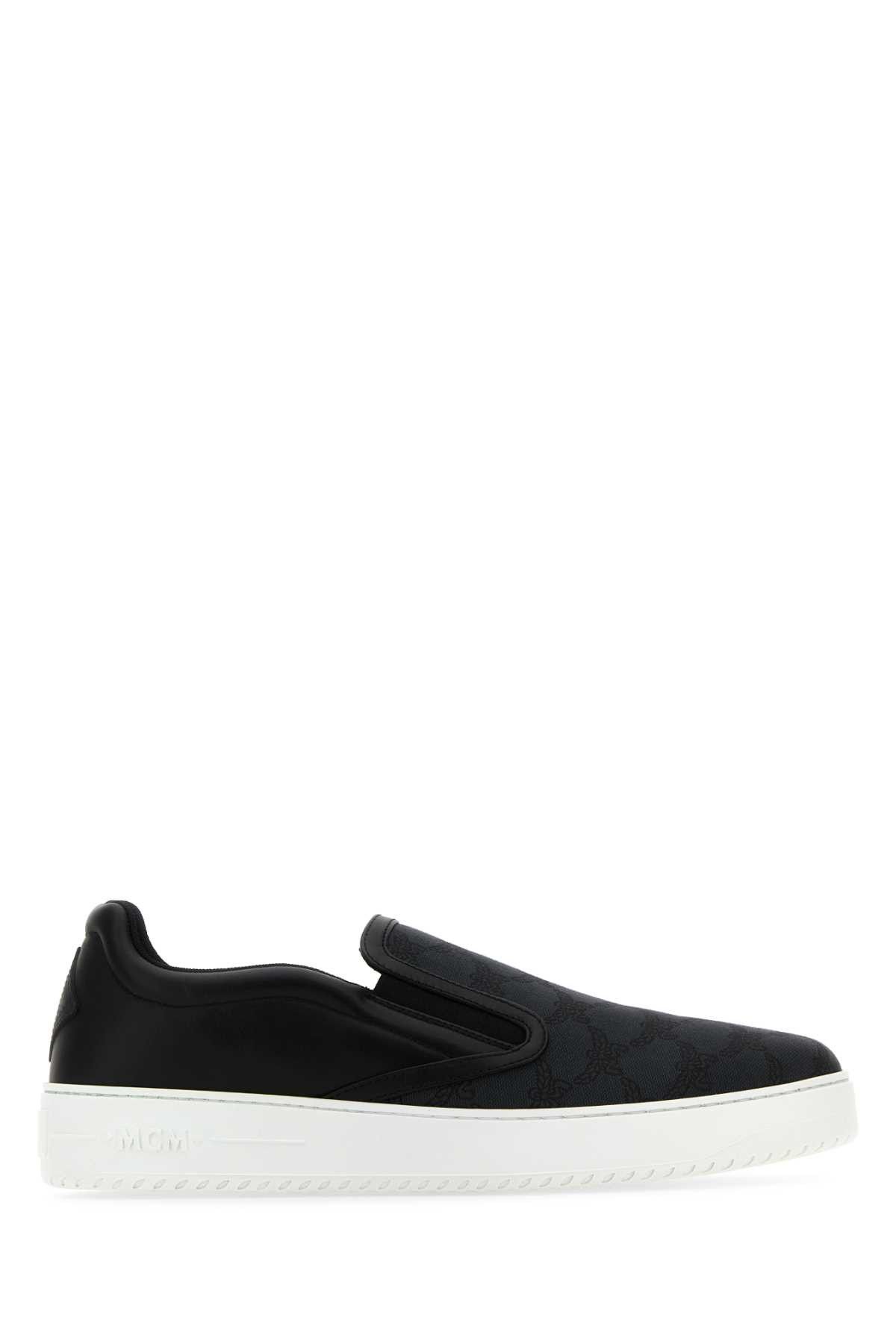 image of MCM Black Canvas And Leather Neo Terrain Slip Ons Shoes, Women's (Size 11)