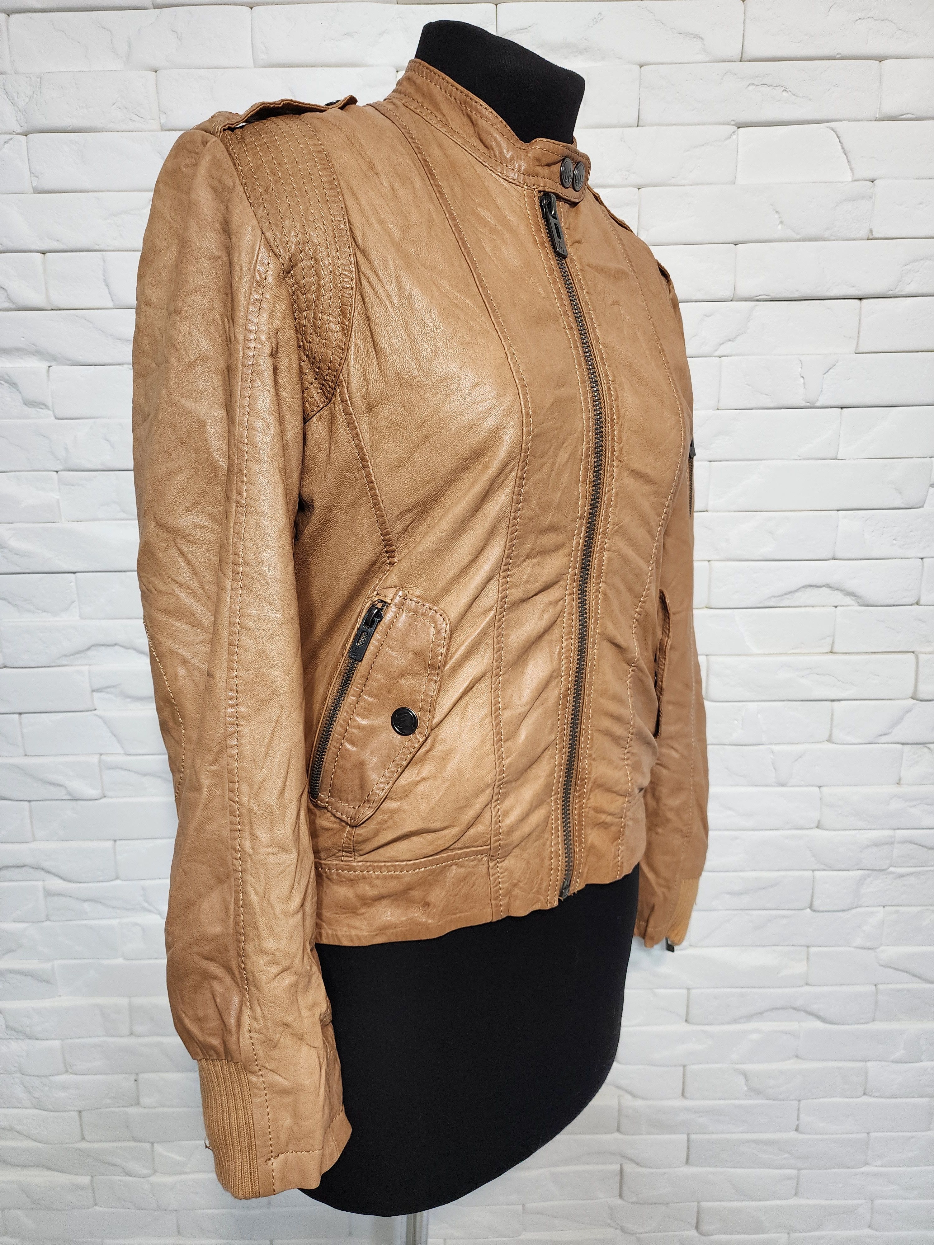 Designer Women's Brown Leather Sports Jacket Size L / US 10 / IT 46 - 3 Thumbnail