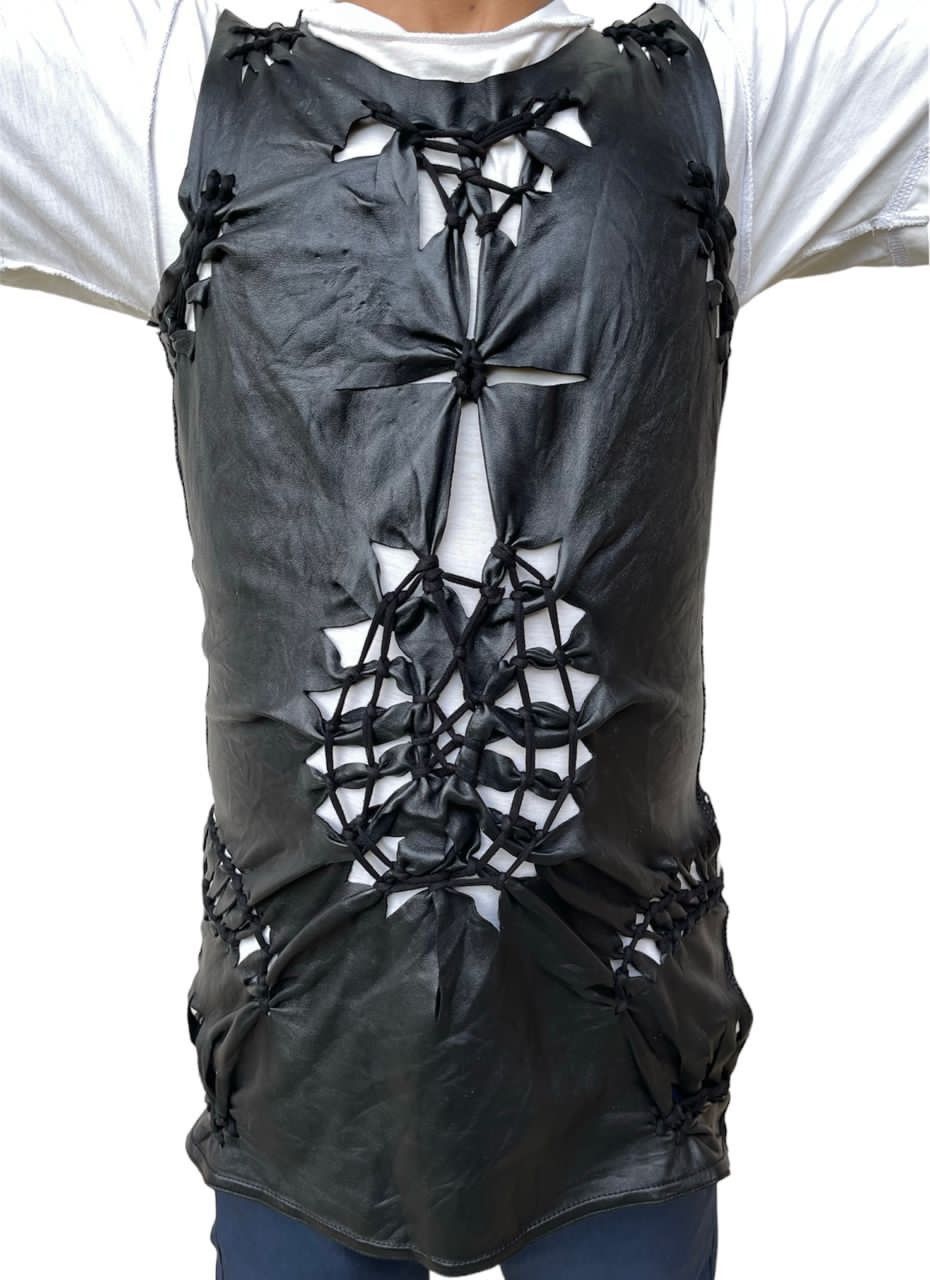 Jean Paul Gaultier Jean Paul Galtier Soleil Leather And Mesh Dress Size ONE SIZE - 18 Thumbnail
