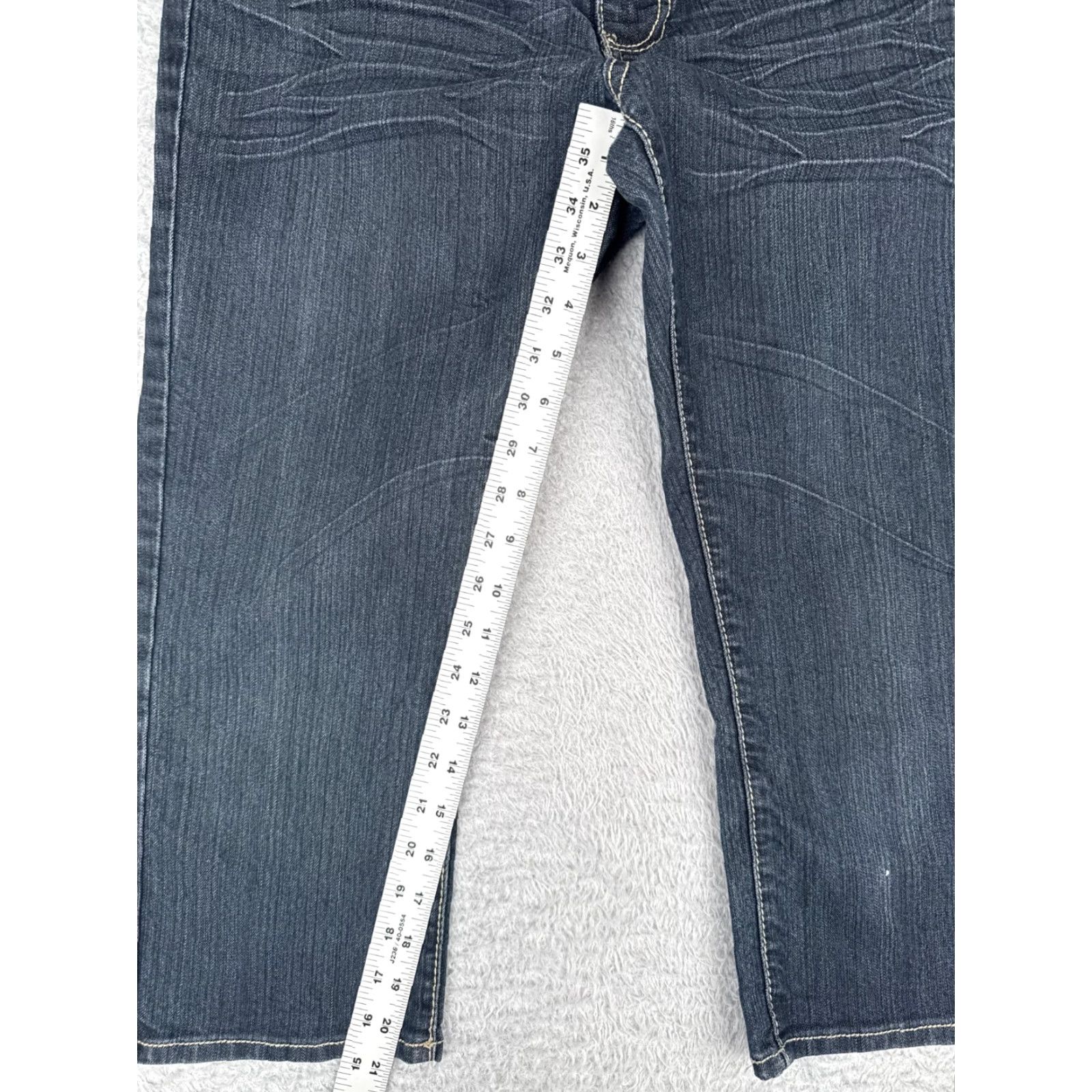 Denime Suko Jeans Women 10 Blue Denim Jean Crop Mid Rise Embellished Distressed Zipper 30x21 Bootscut Cotton Size 32" / US 10 / IT 46 - 7 Thumbnail