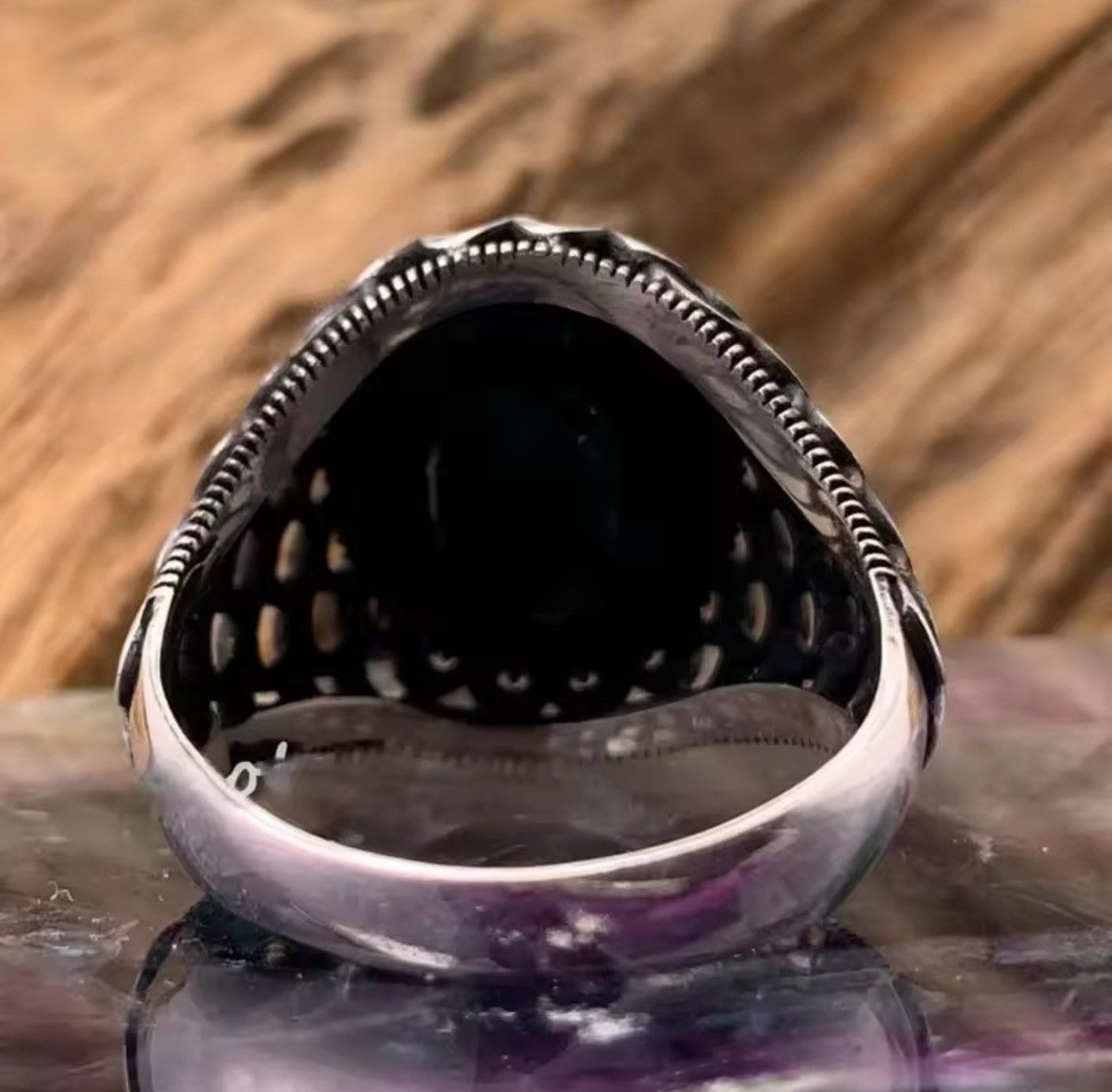 Jewelry Hollow Out Black Faceted Oval Crystal Ring Size ONE SIZE - 3 Thumbnail